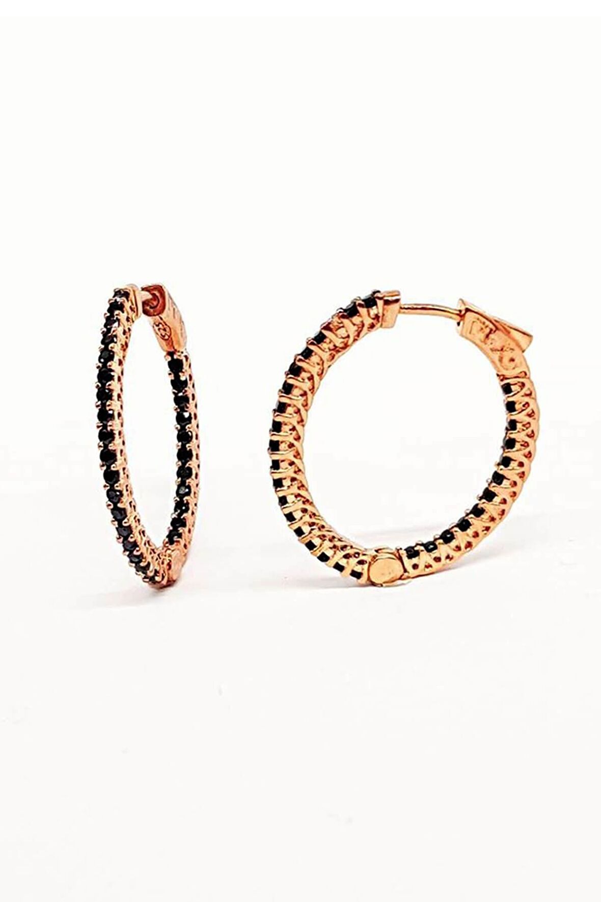 Oniks Taşlı Gümüş Üzerine rose altın kaplama halka küpe