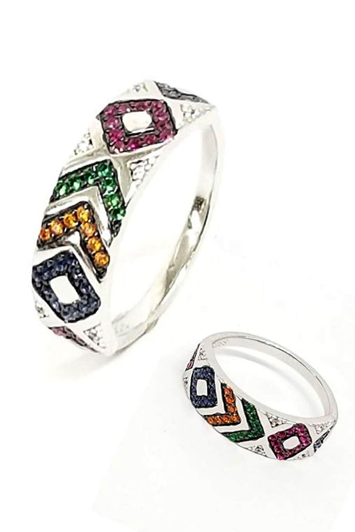 Renkli zirkon taşlı italyan tasarımı gümüş Karnaval Kadın yüzük 