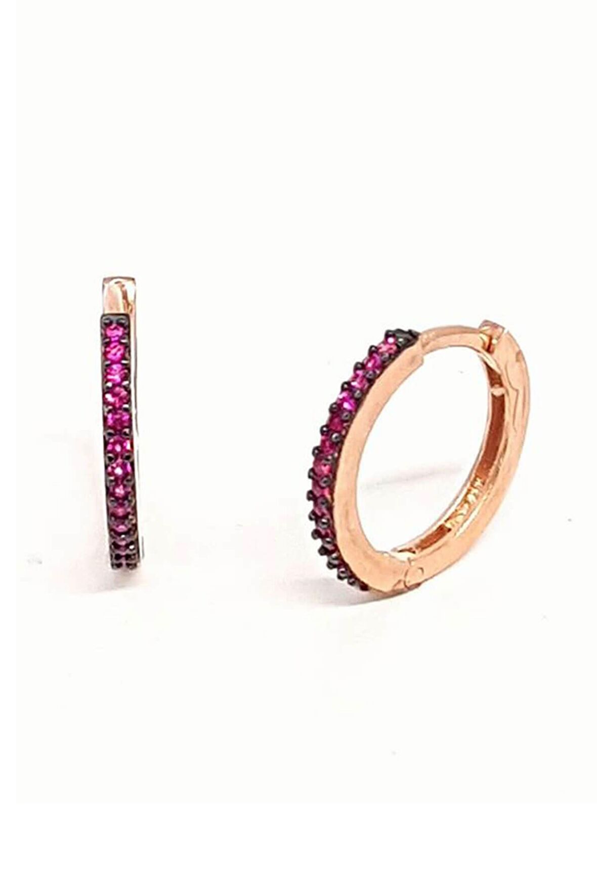 Pembe Zirkon Taşlı Gümüş Kadın Halka küpe