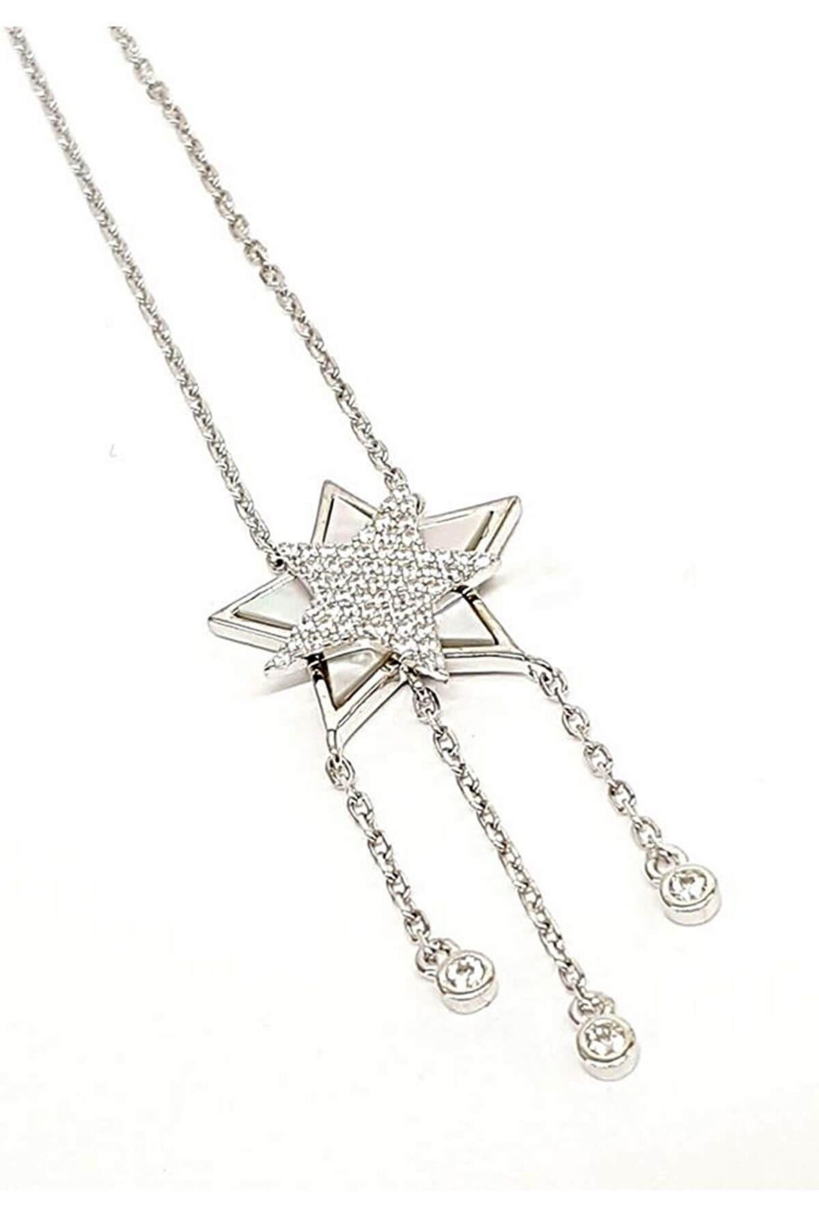 Sedef ve zirkon taşlı yıldız figürlü gümüş kolye 