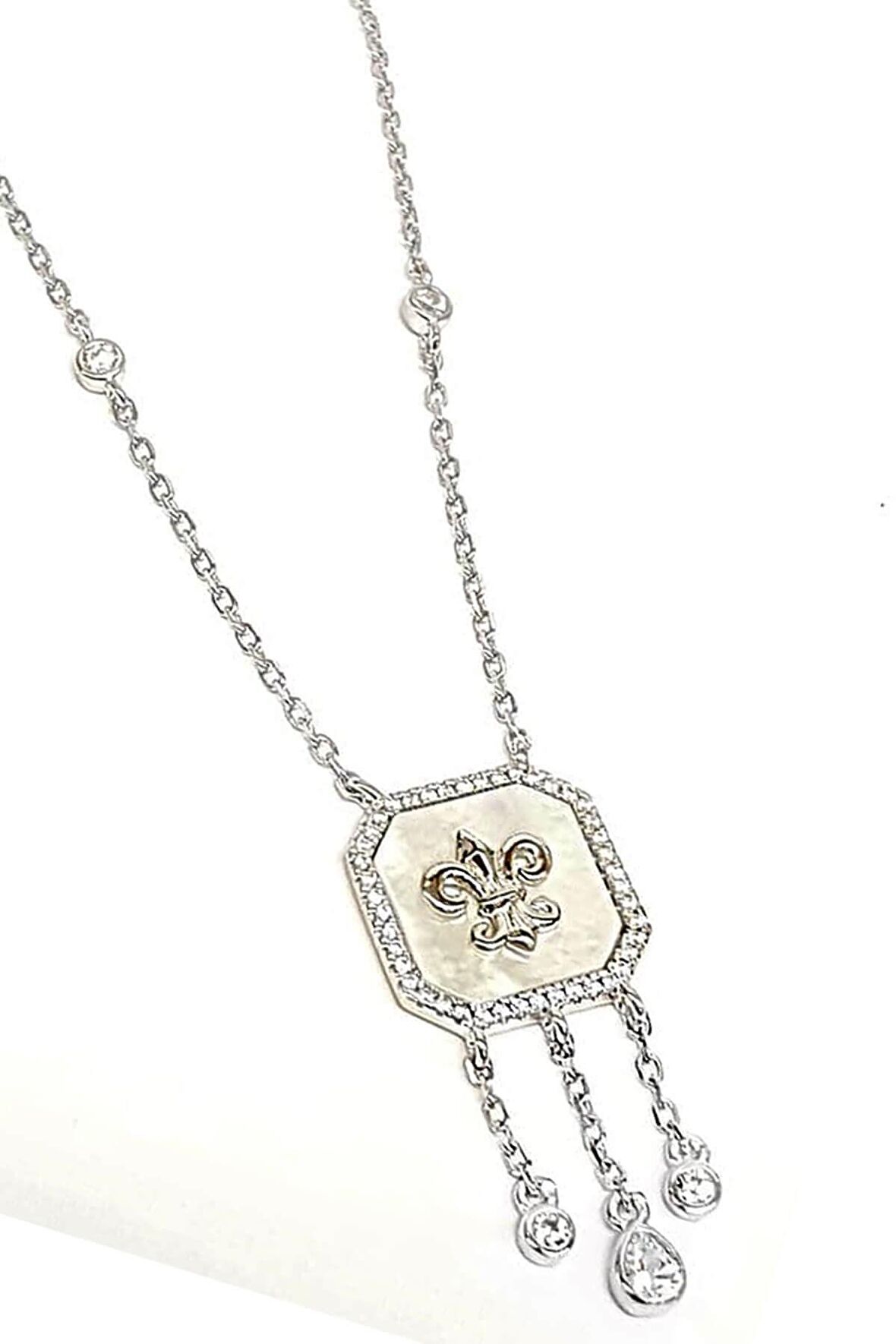 isis çiçeği Sedef ve zirkon taşlı gümüş Kadın kolye 