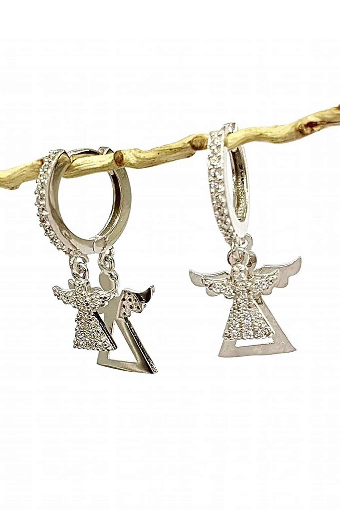 Melek Figürlü Zirkon Taşlı Gümüş Kadın Küpe