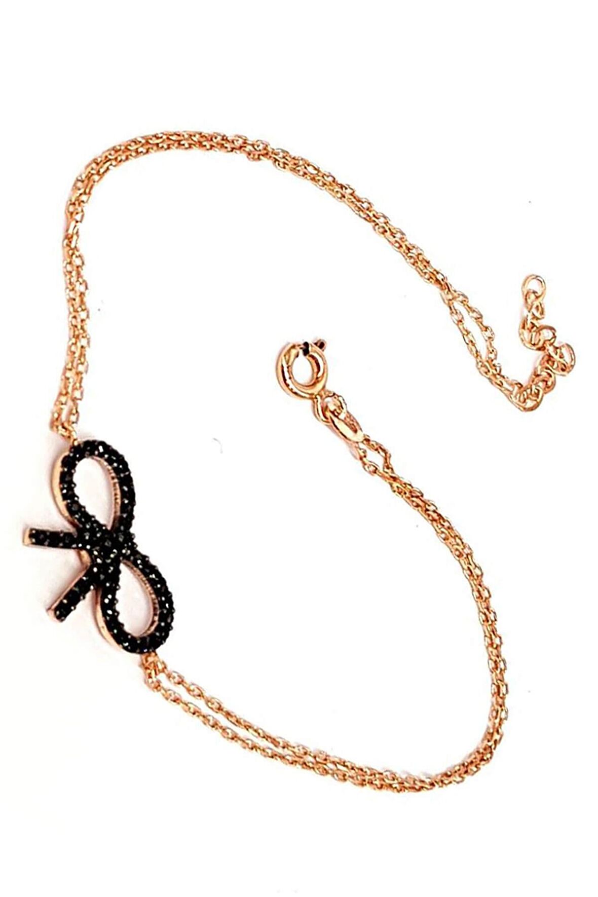 Oniks Taşlı Gümüş üzerine rose altın kaplama bileklik 