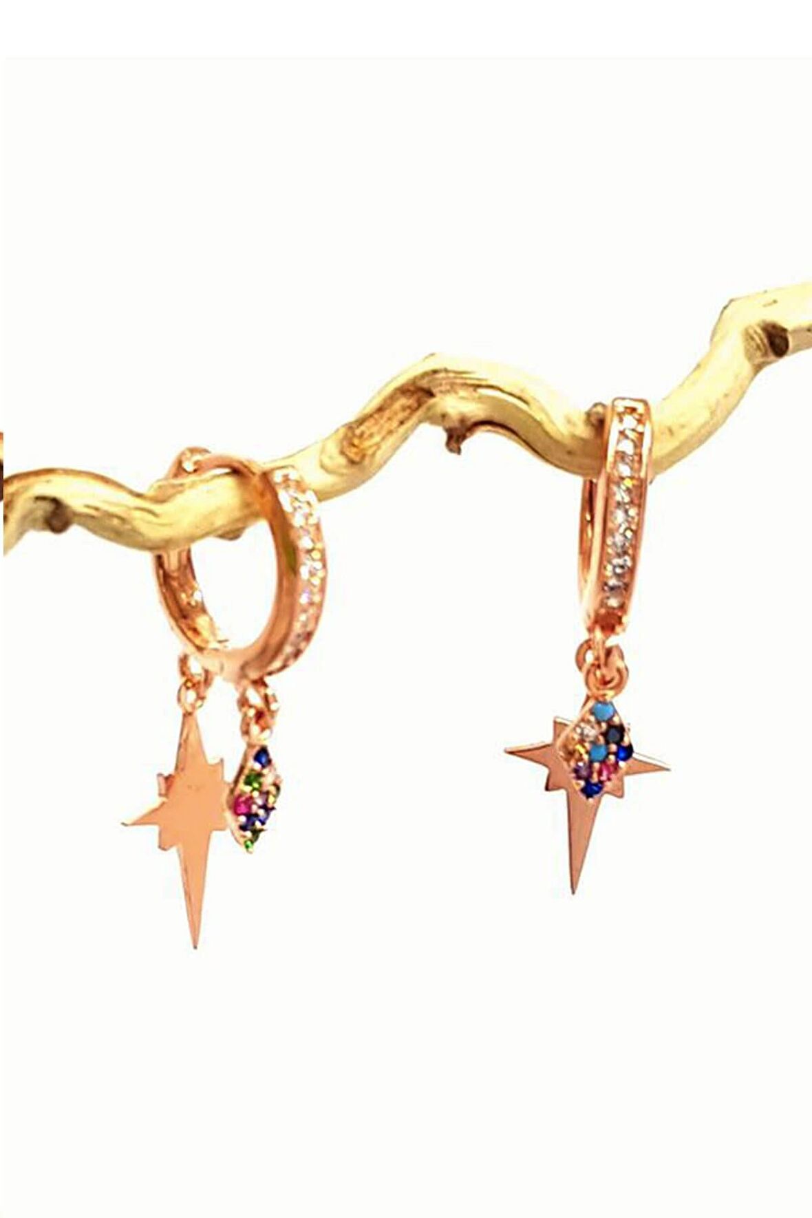 kutup yıldızı figurlu renkli halka kupe