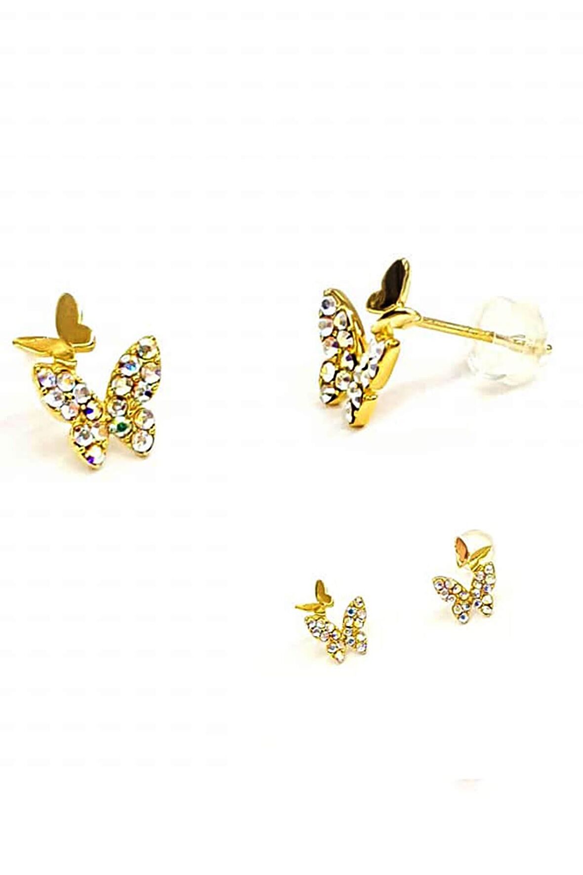 Swarovski taşlı gümüş üzerine altın kaplamalı Minimal kelebek  küpe