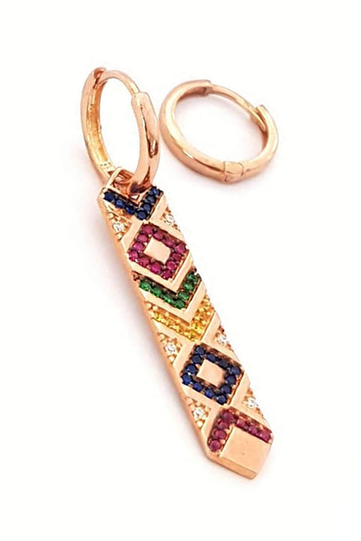 İtalyan tasarımı Gümüş üzerine rose altın kaplama renkli zirkon taşlı küpe