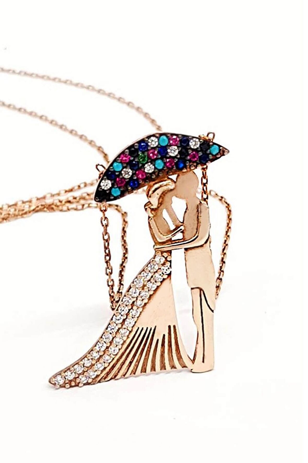 Renkli zirkon taşlı gümüş aşk kolyesi