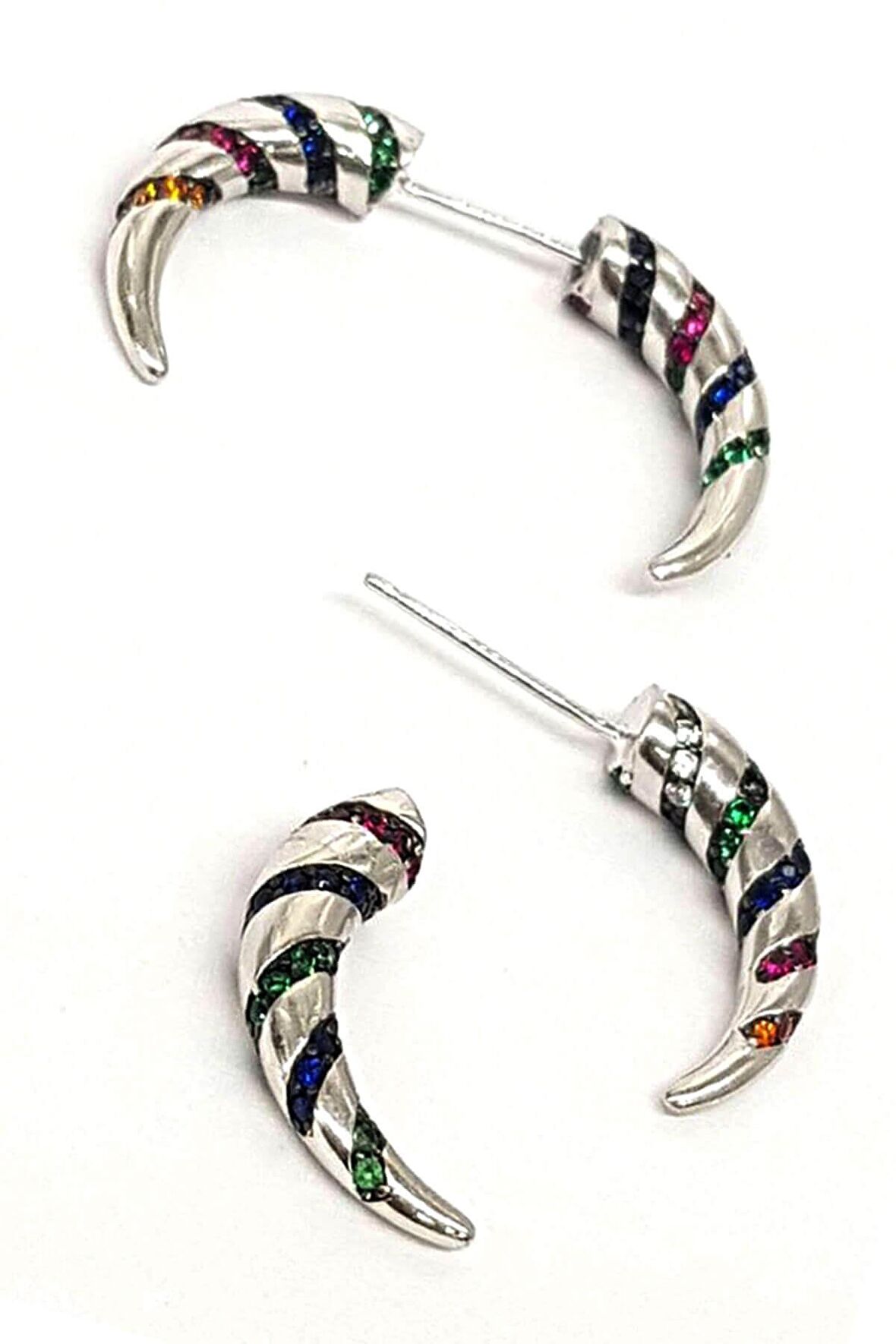 Renkli tasli italyan tasarimi gümüş piercing küpe