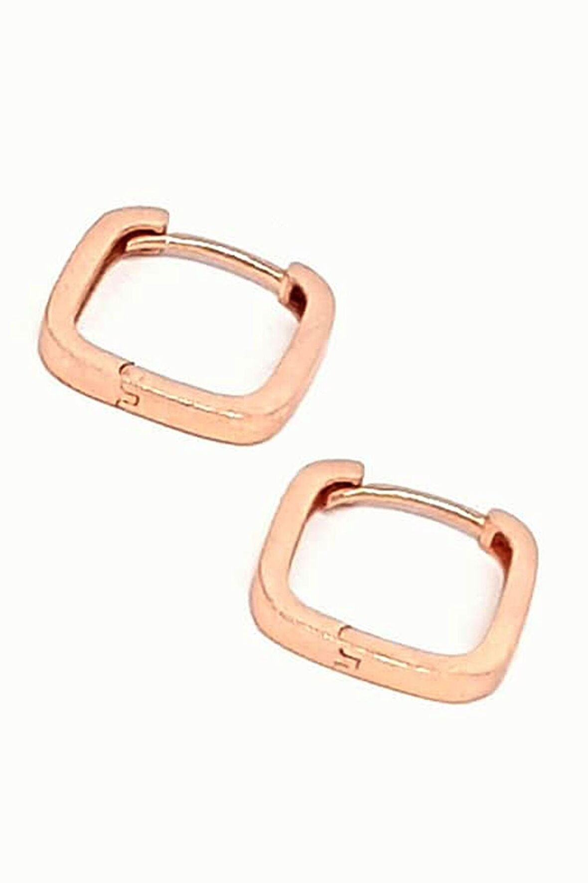 Gümüş üzerine rose altın kaplamalı kare halka küpe