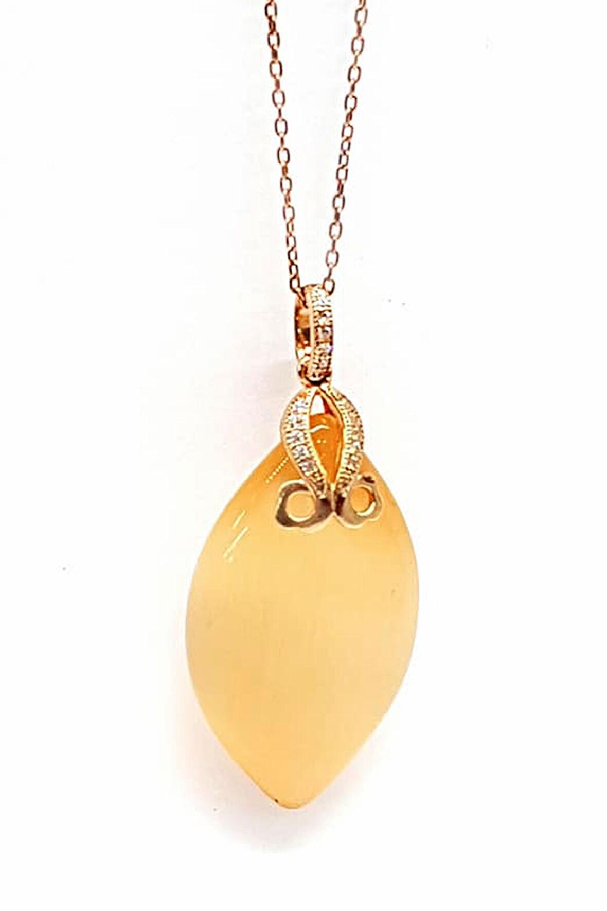 Kedi gözü taşlı gümüş üzerine rose altın kaplamalı Kadın kolye