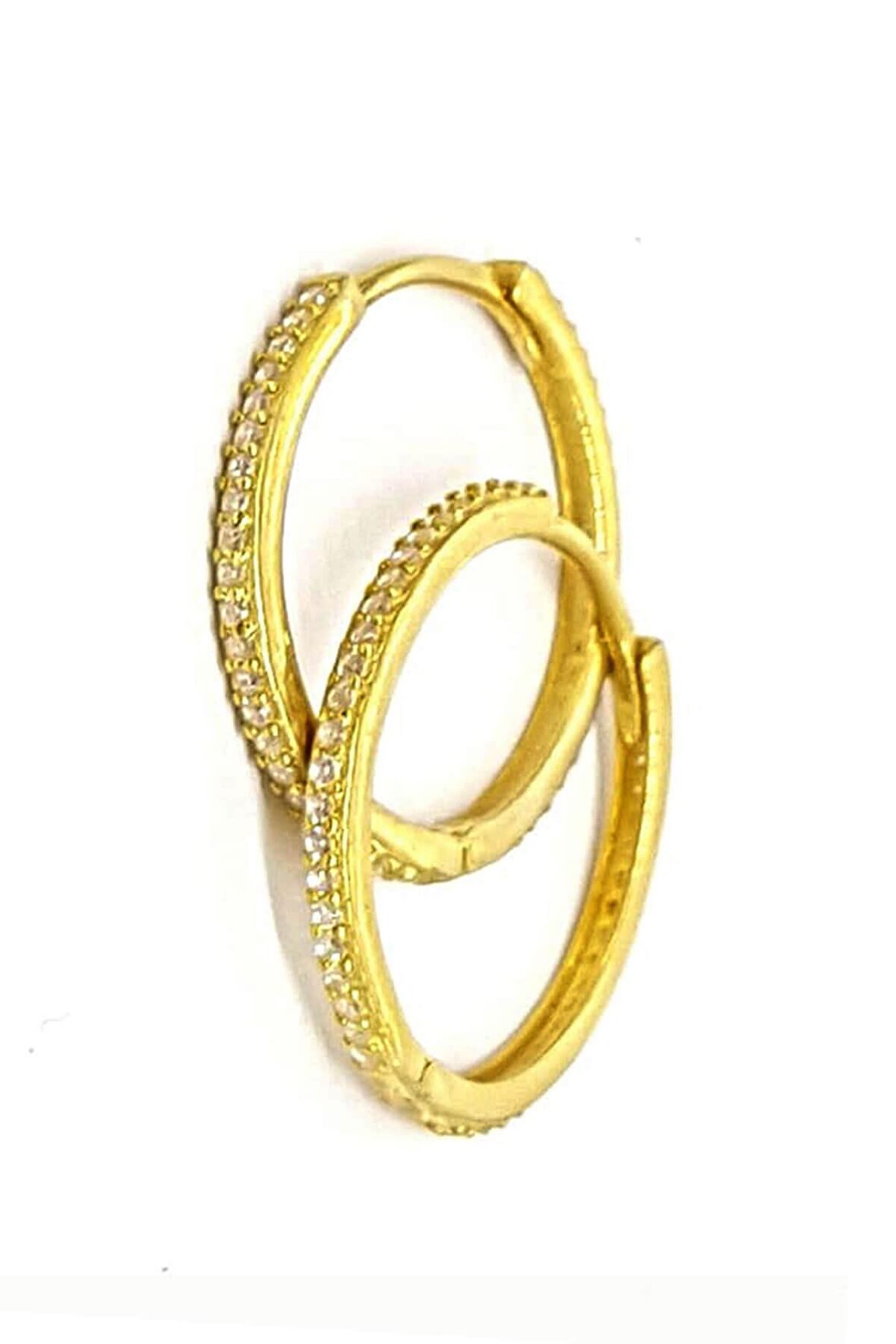 Zirkon Taşlı Altın rengi Gümüş Halka Küpe