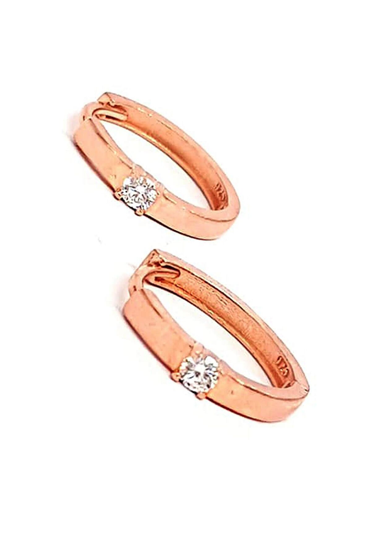 Zirkon taşlı gümüş üzerine rose altın kaplama halka küpe