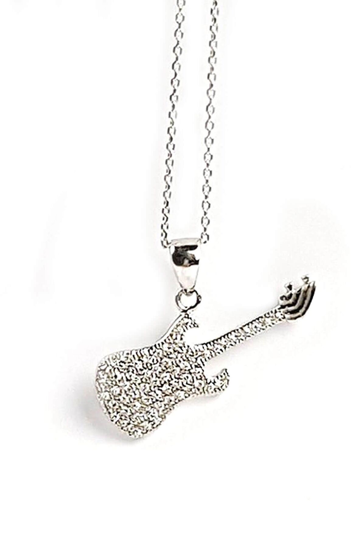 Zirkon Taşlı Gümüş Gitar Kolye