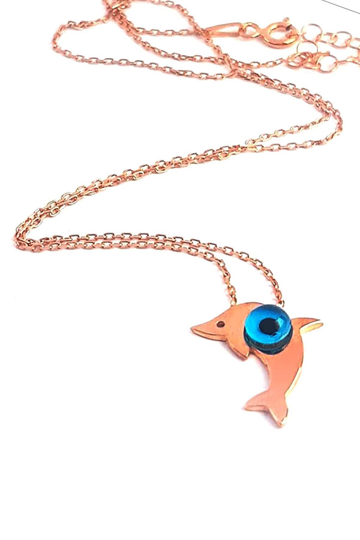 Nazar Boncuklu Yunus Figürlü Gümüş Üzerine rose altın kaplama Kolye