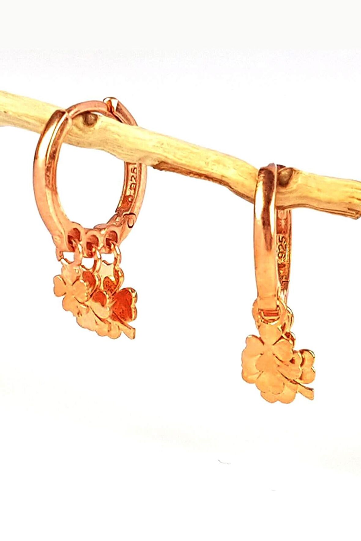 Yonca Figürlü Gümüş Üzerine rose altın kaplama halka küpe