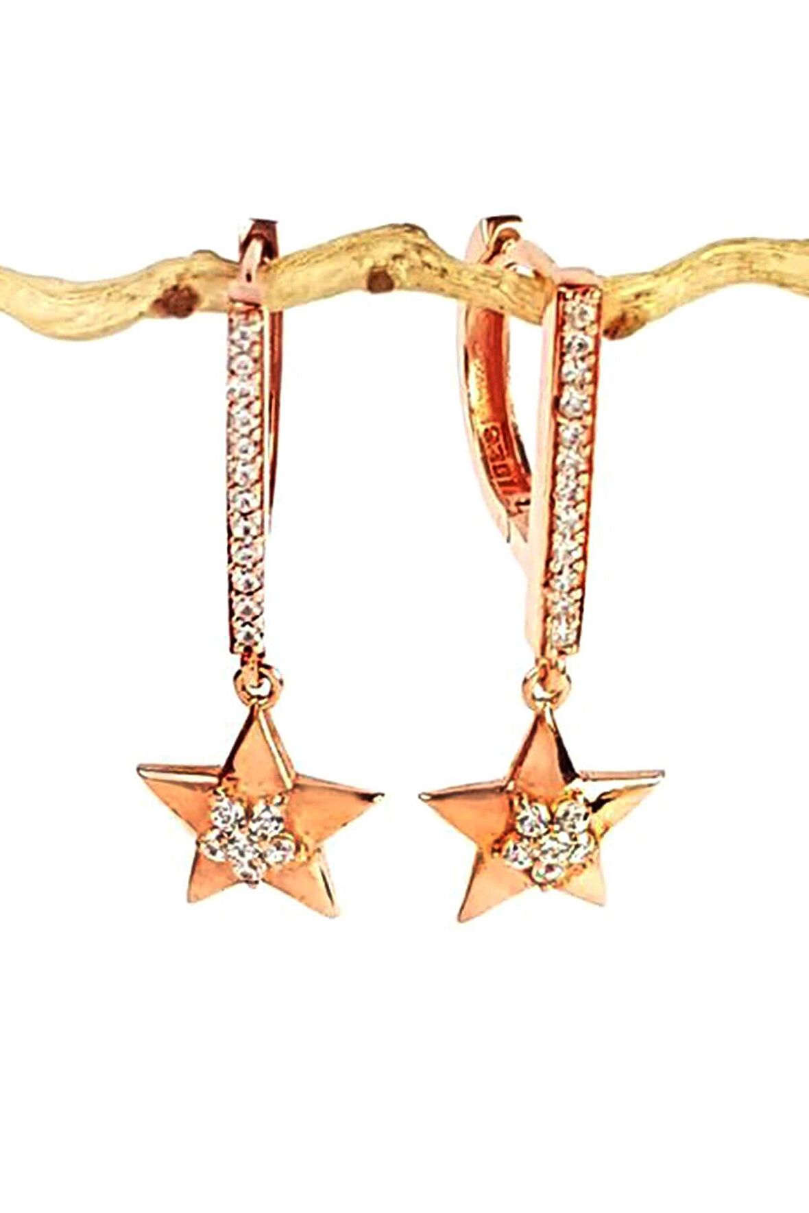 Yıldız Figürlü zirkon taşlı sallantılı gümüş küpe