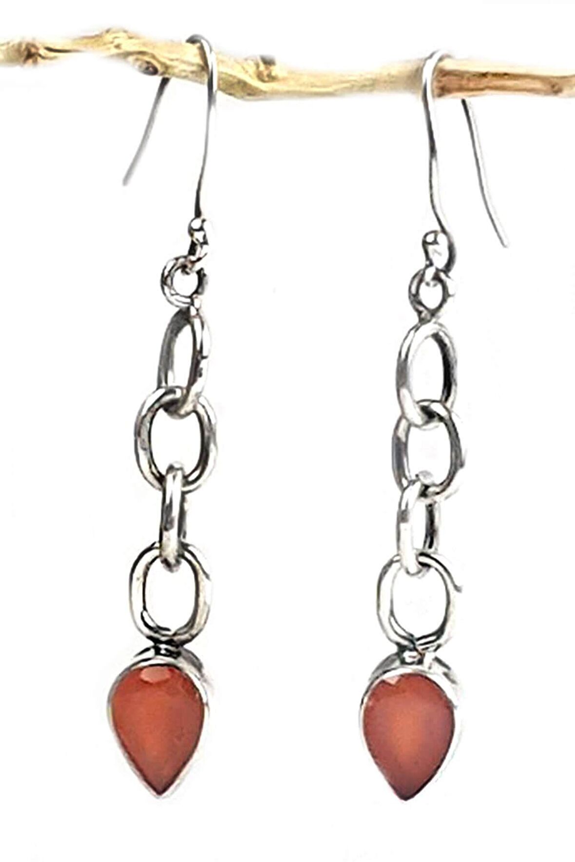 Akik Taşlı Tasarım el işi gümüş Kadın küpe