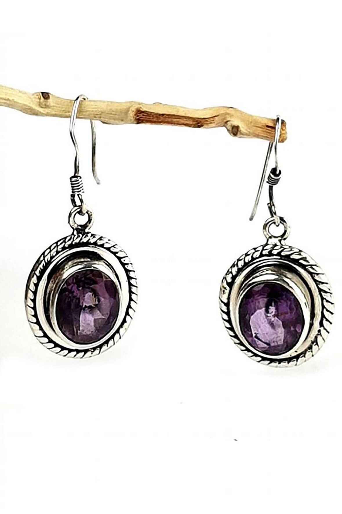 Ametist Taşlı Gümüş Kadın Küpe