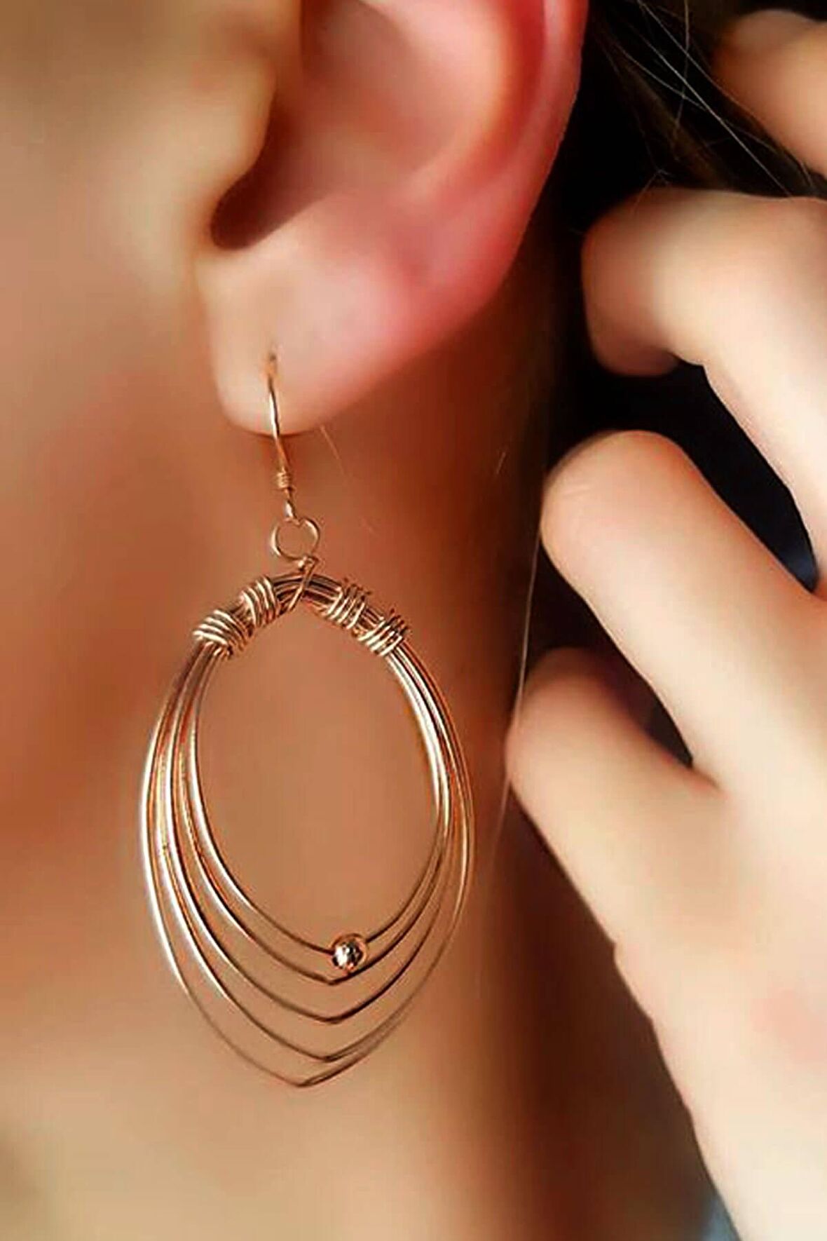 Gümüş Üzerine rose altın kaplamalı sallantılı küpe