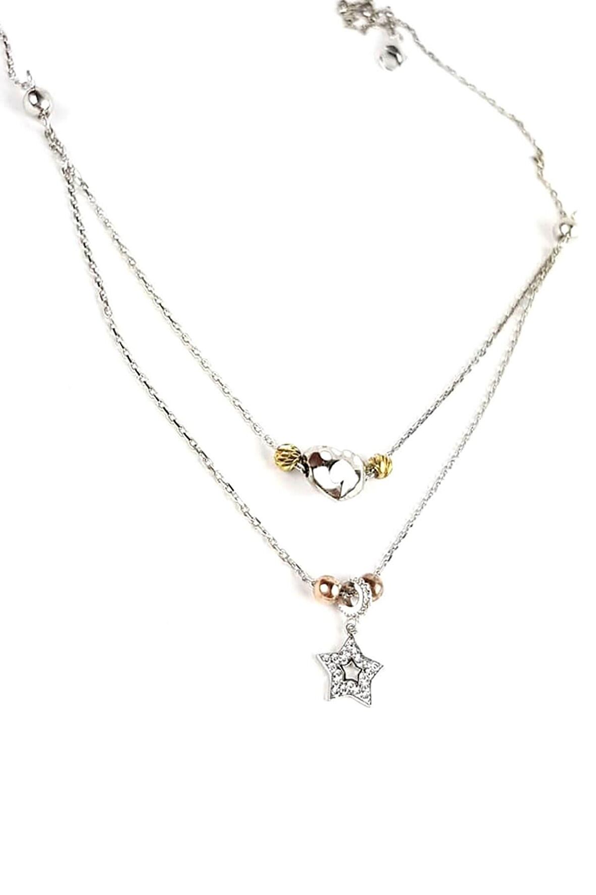 Kalpli ve yıldız Figürlü İkili gümüş kolye