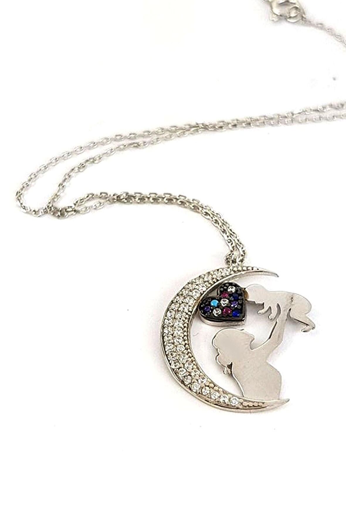 renkli zirkon taşlı gümüş anne kolyesi