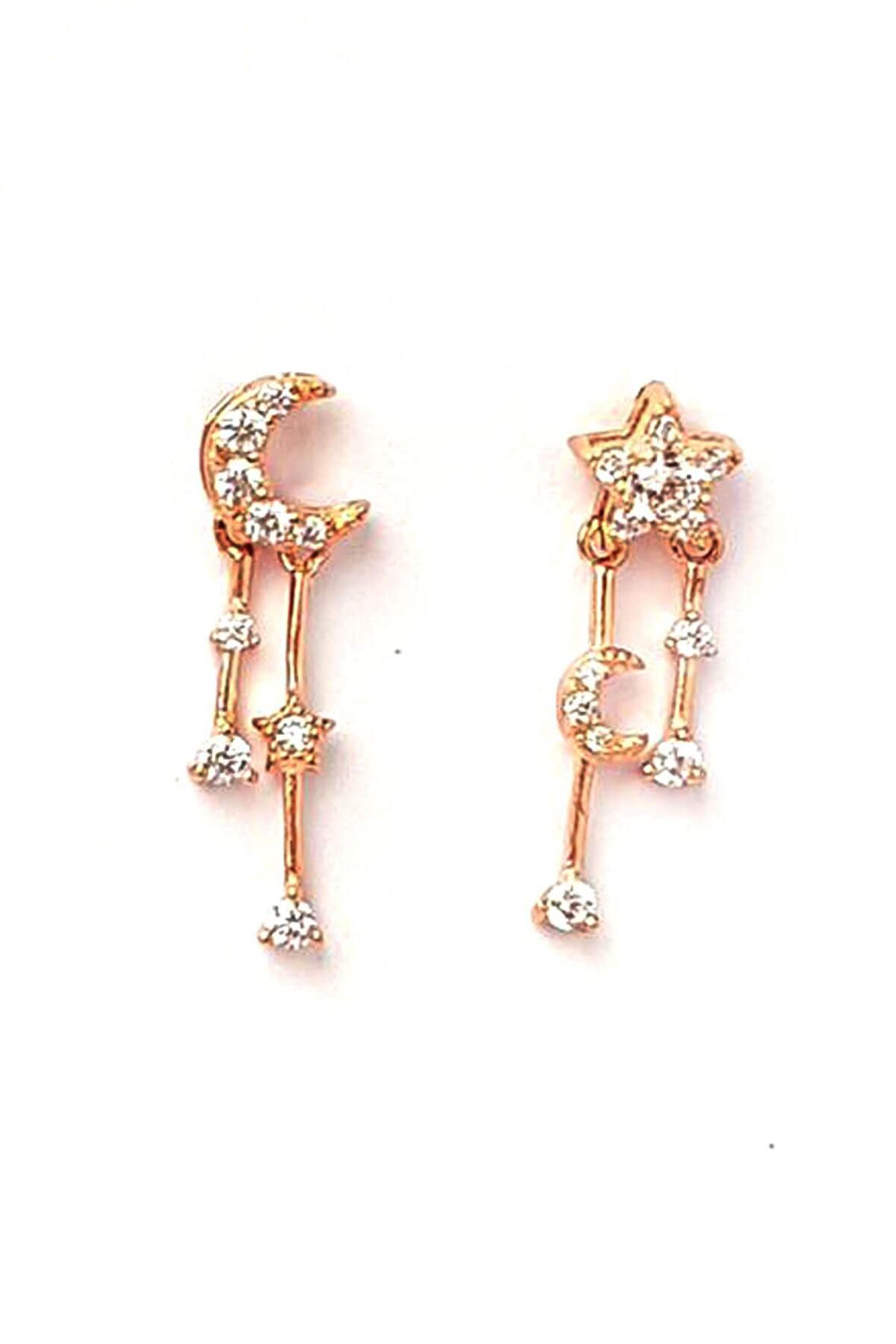 Ay Yıldız Tasarımı gümüş Üzerine rose altın kaplamalı küpe