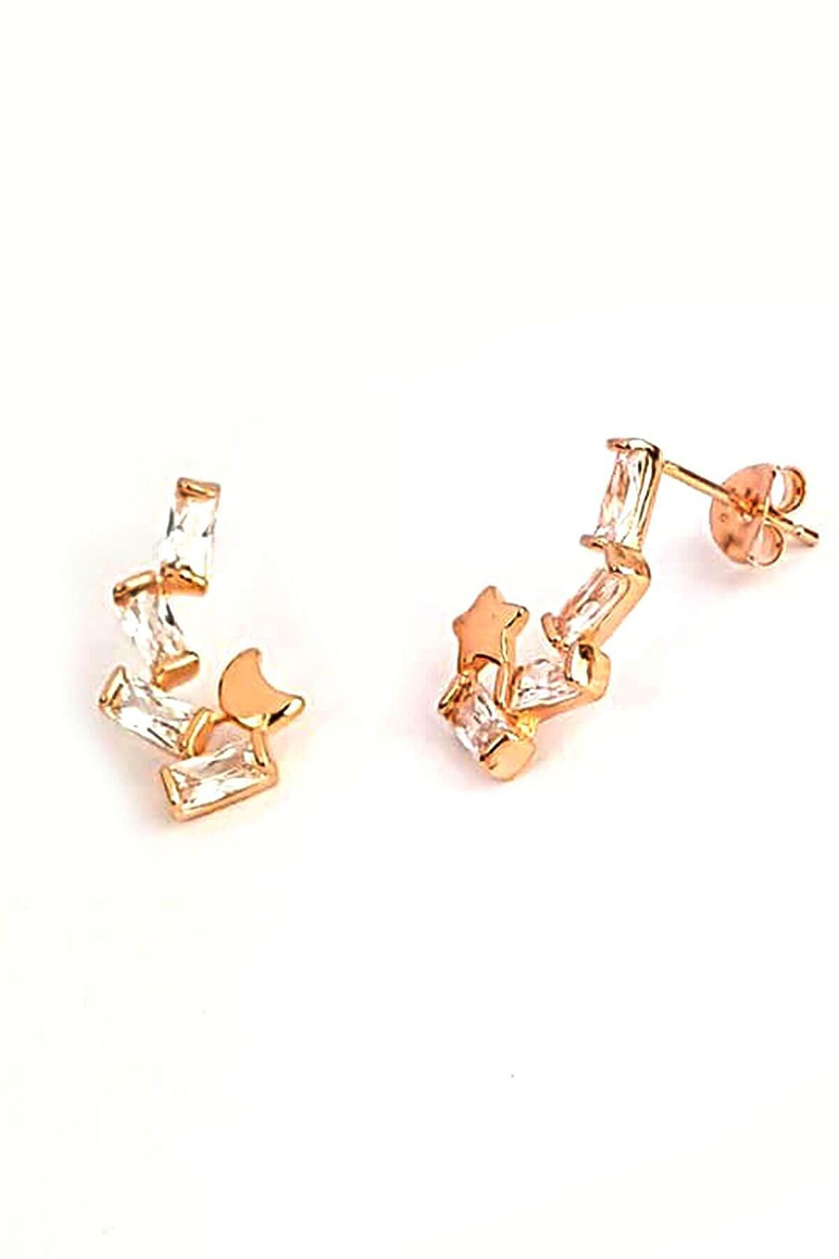 Baget kesim zirkon taşlı ay yıldız tasarımı gümüş Kadın küpe