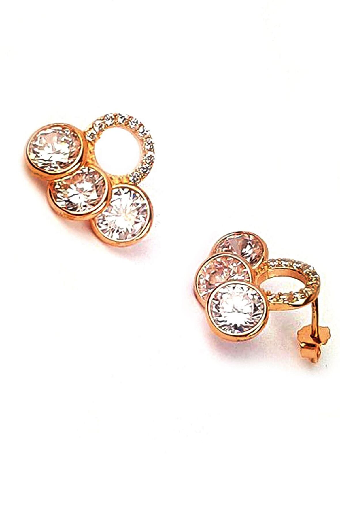 Lüks Zirkon taşlı gümüş üzerine rose altın kaplamalı gümüş küpe