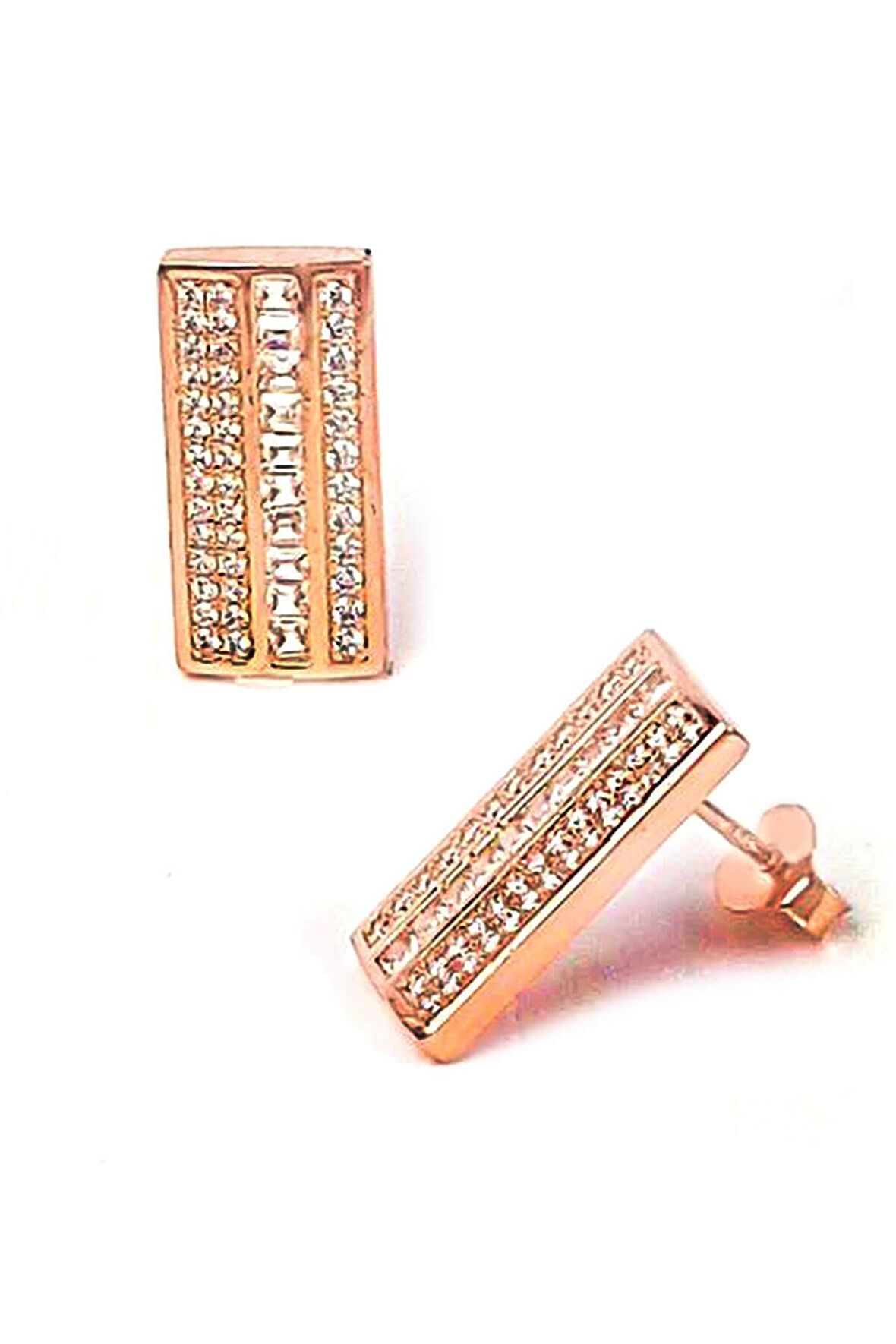 Zirkon Taşlı Lüks Gümüş Dikdörtgen Küpe