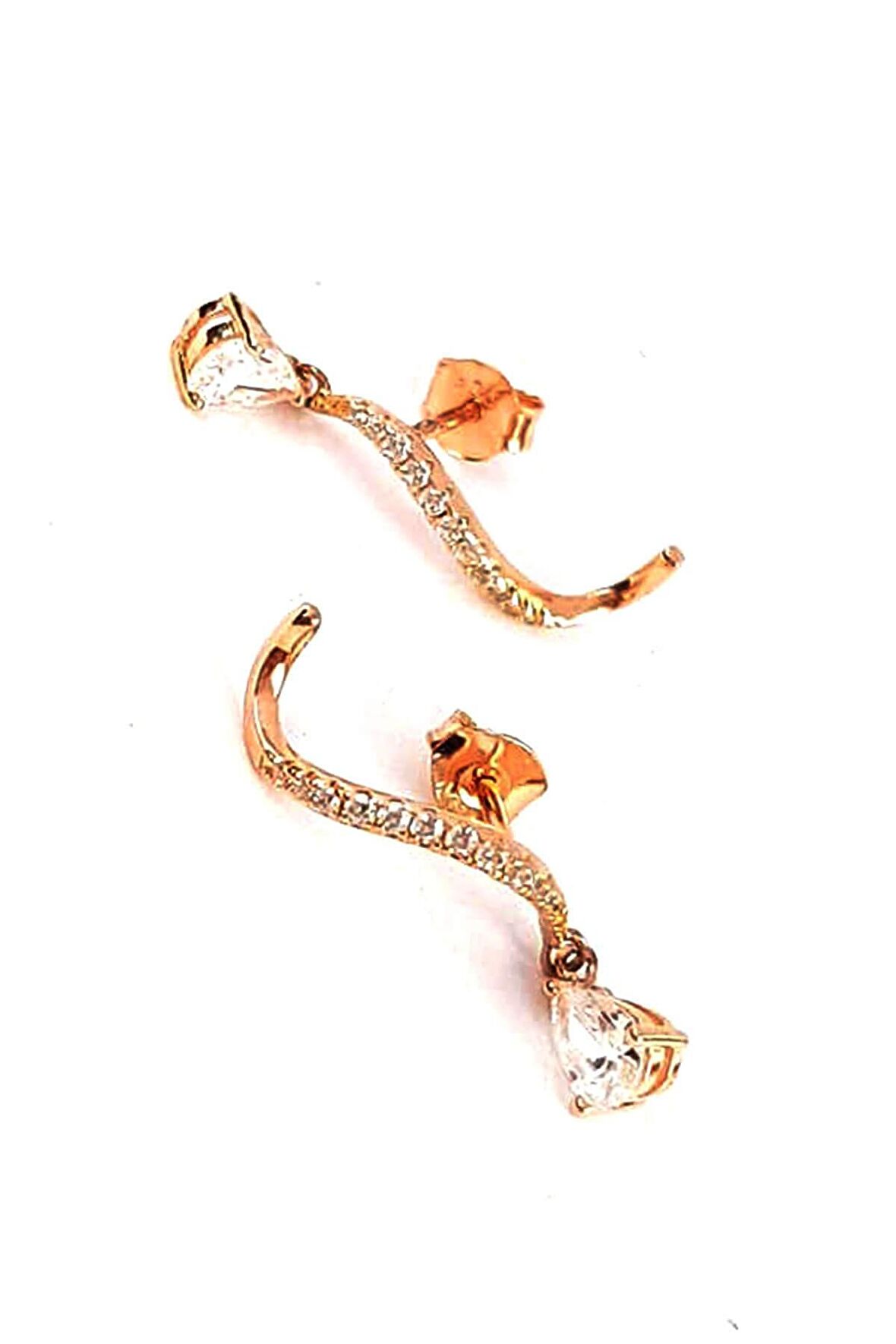 Pırlanta Işıltısında zirkon taşlı gümüş üzerine rose altın kaplama küpe