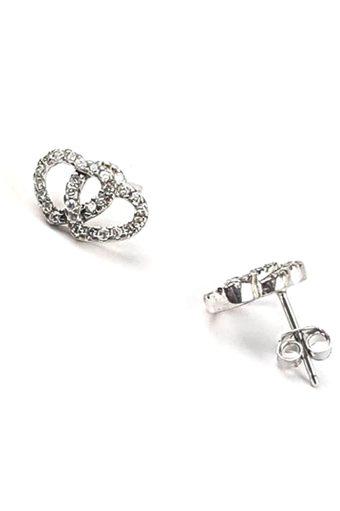 Çift Kalp Figürlü Zirkon taşlı Gümüş Kadın Küpe