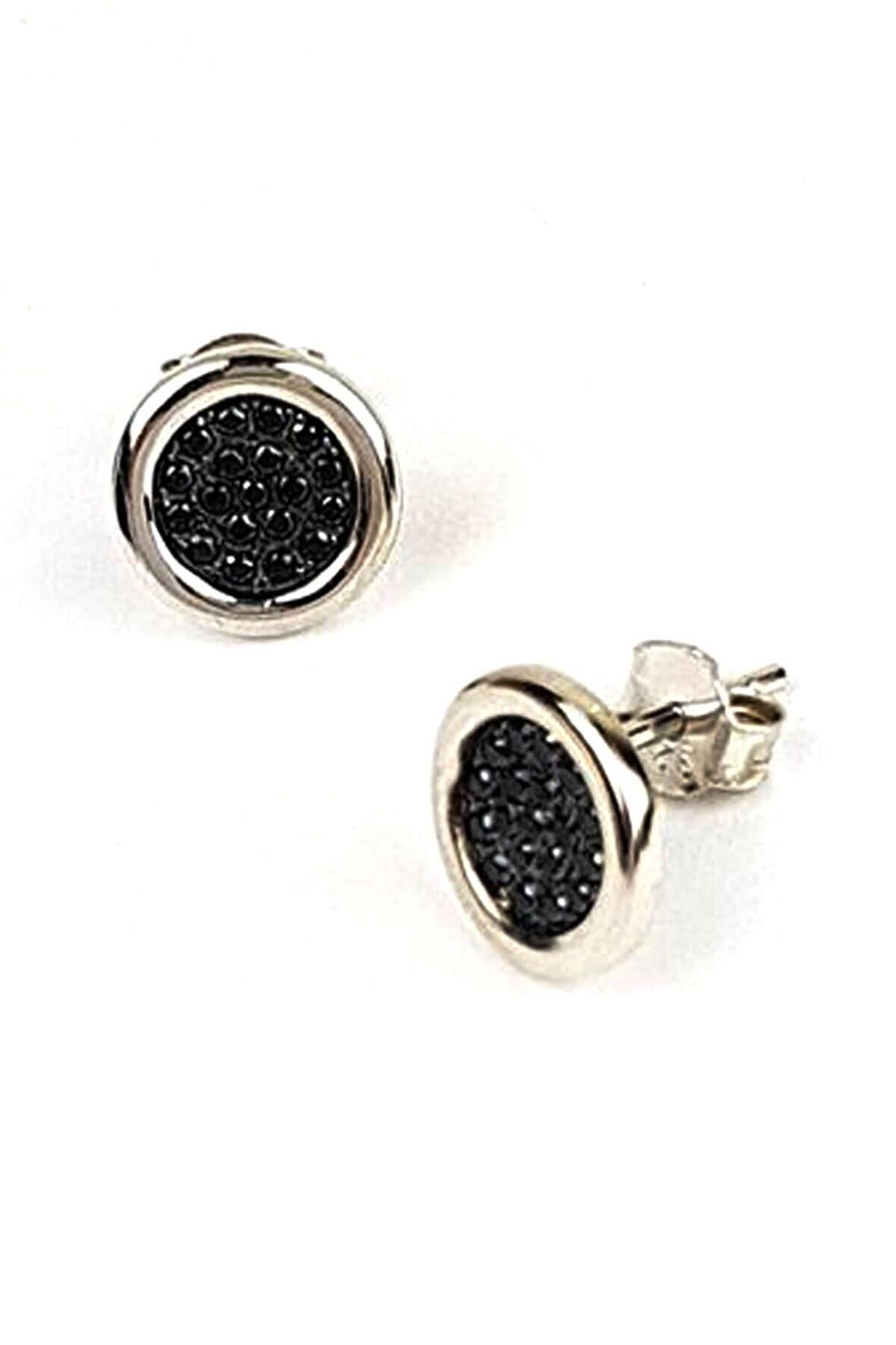 Oniks taşlı gümüş yuvarlak küpe