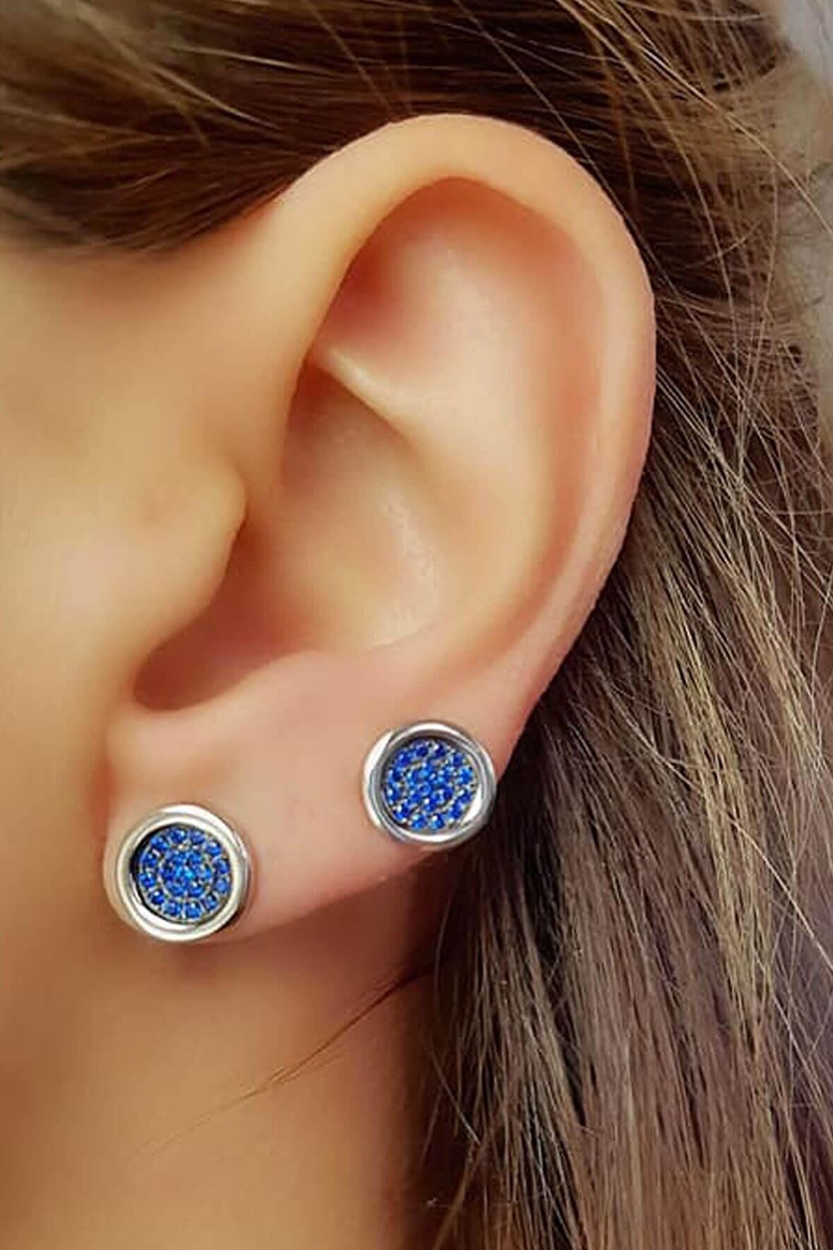 Lacivert zirkon taşlı gümüş Kadın küpe