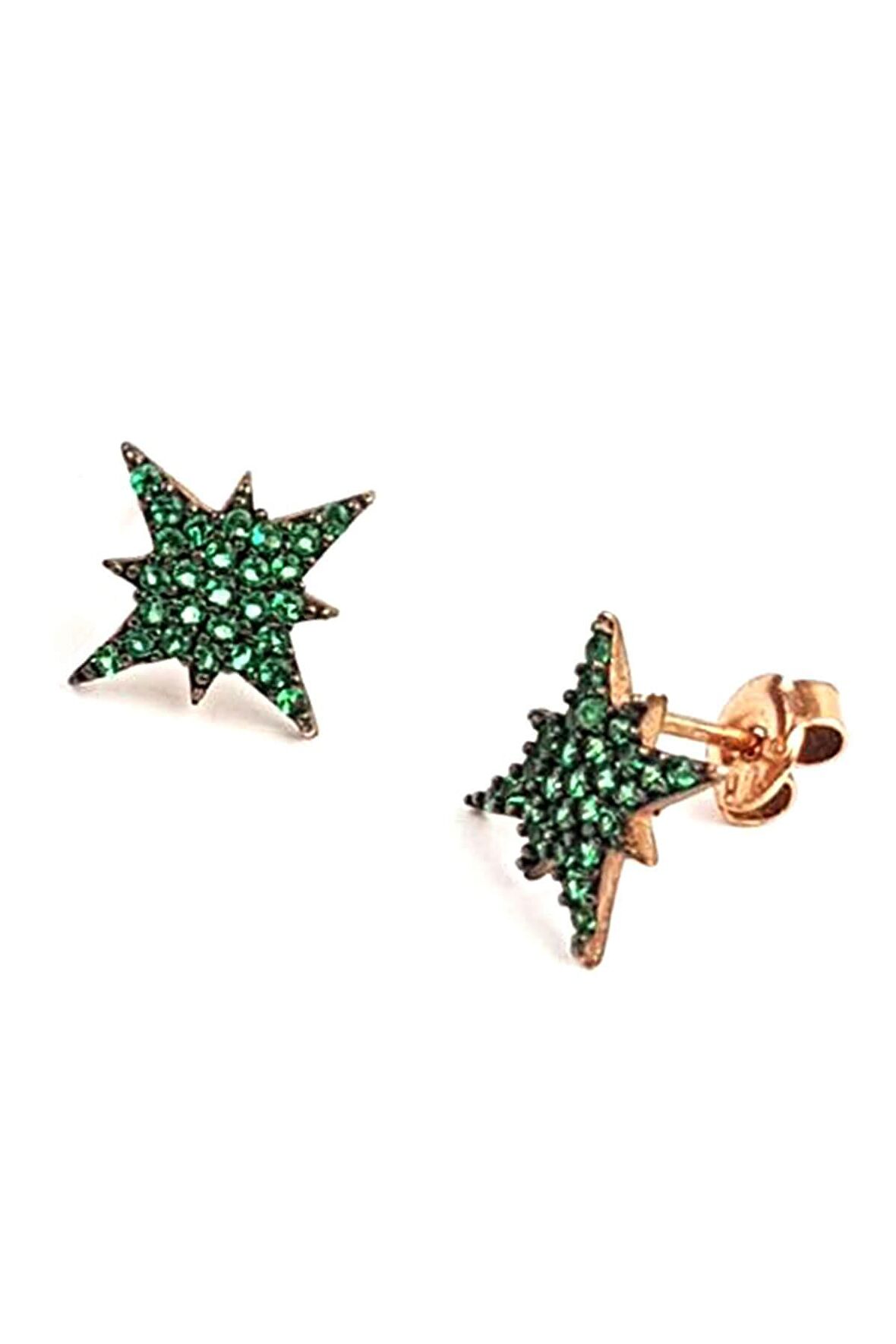 Yeşil zirkon taşlı gümüş kutup yıldızı küpe