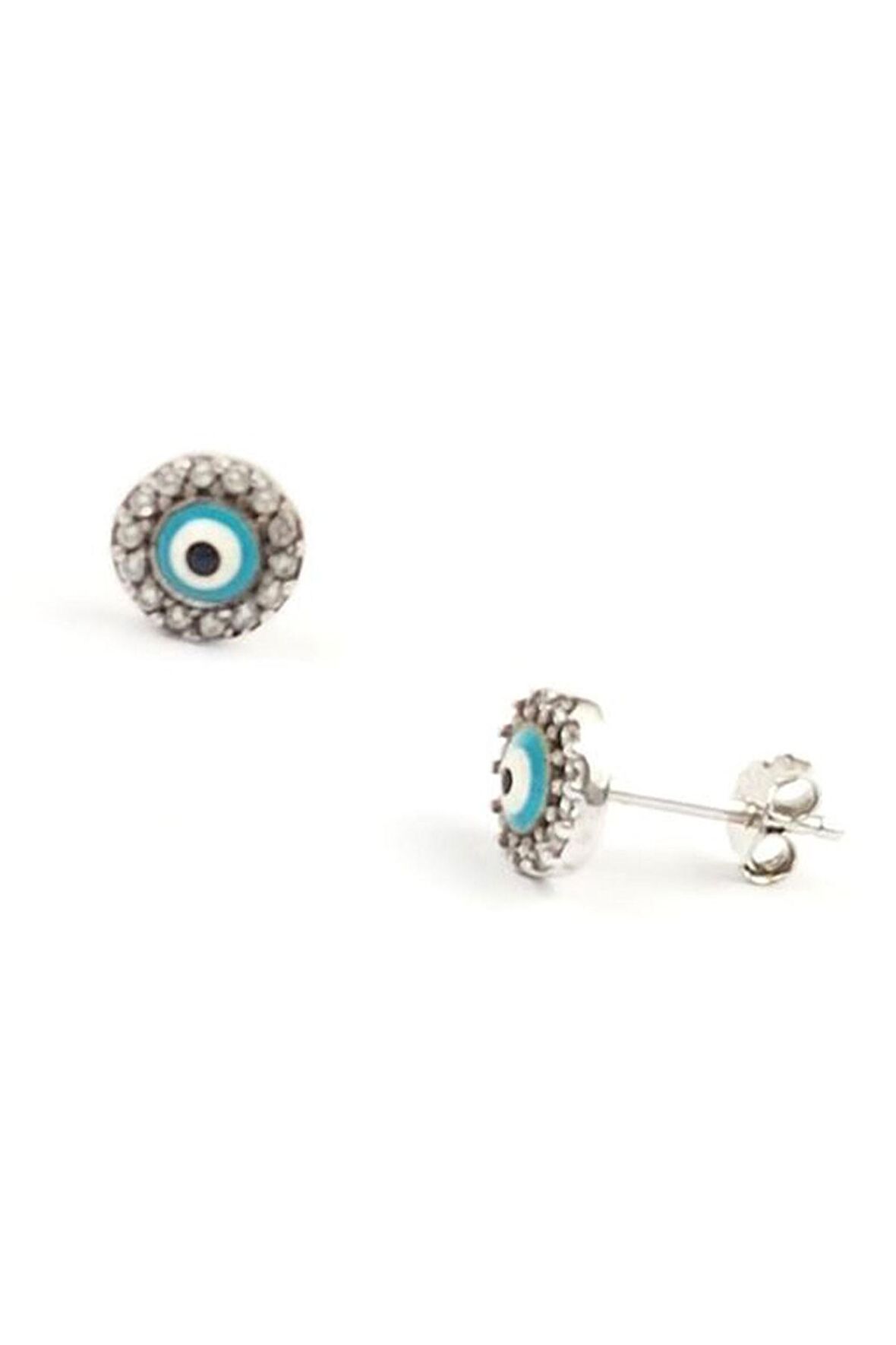 Nazar boncuklu minimal gümüş küpe