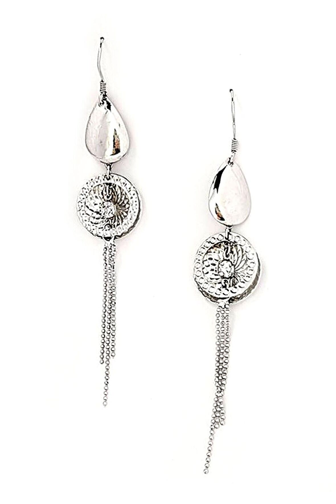 İtalyan tasarımı zirkon taş detaylı sallantılı gümüş küpe