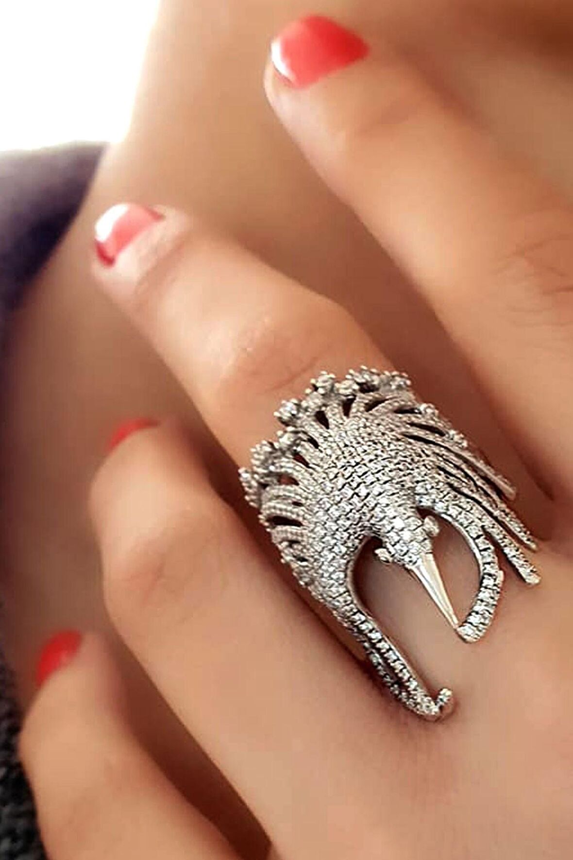 Anka kuşü figürlü gümüş lüks yüzük 