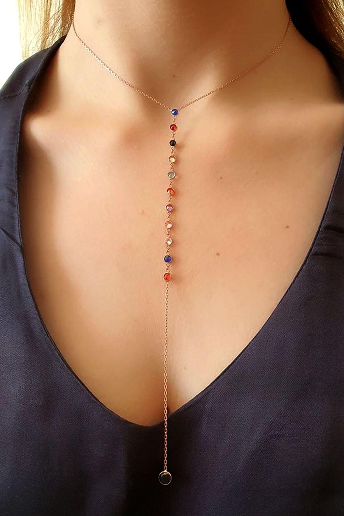 Gümüş renkli zirkon taşlı trend kolye