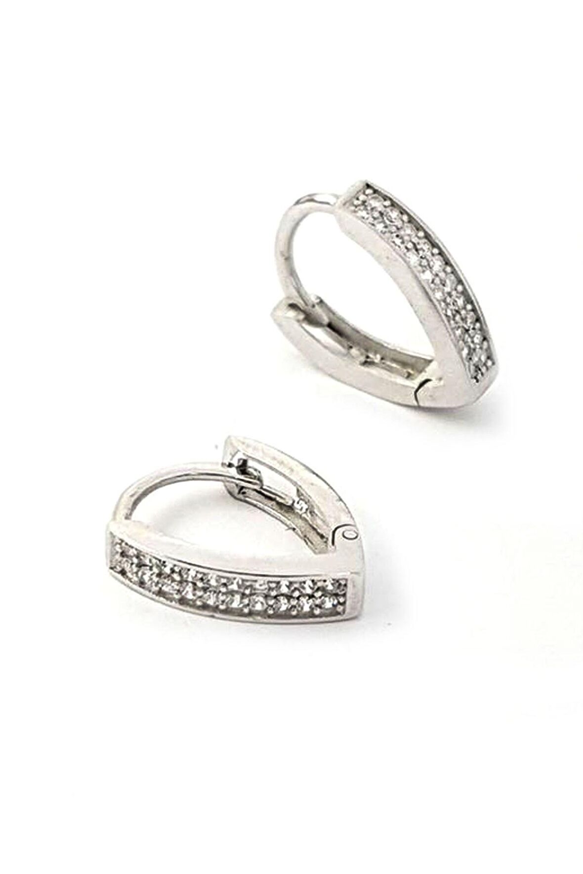 Gümüş zirkon taşlı üçgen halka küpe