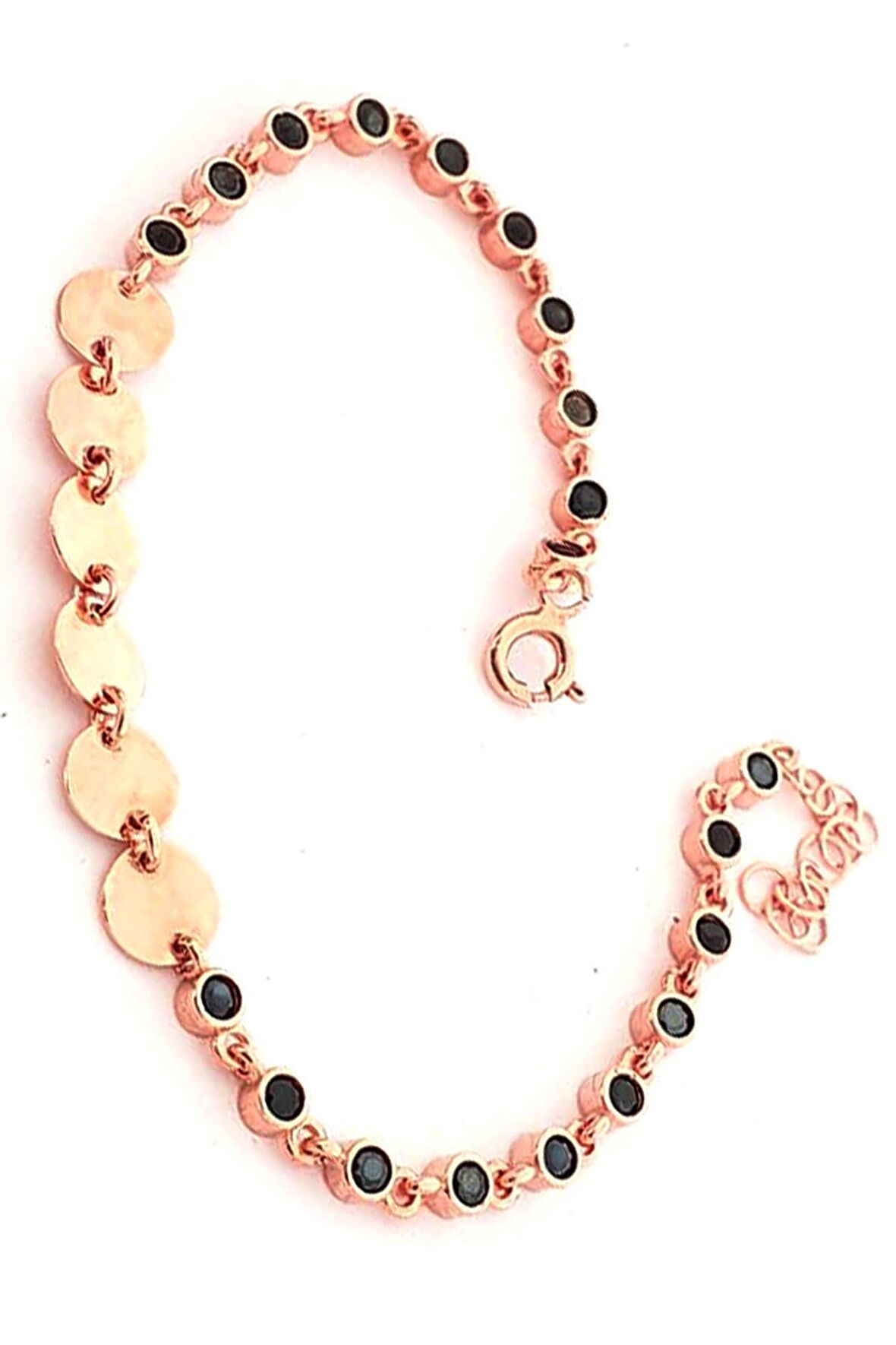 pullu siyah oniks taşlı gümüş rose bileklik 