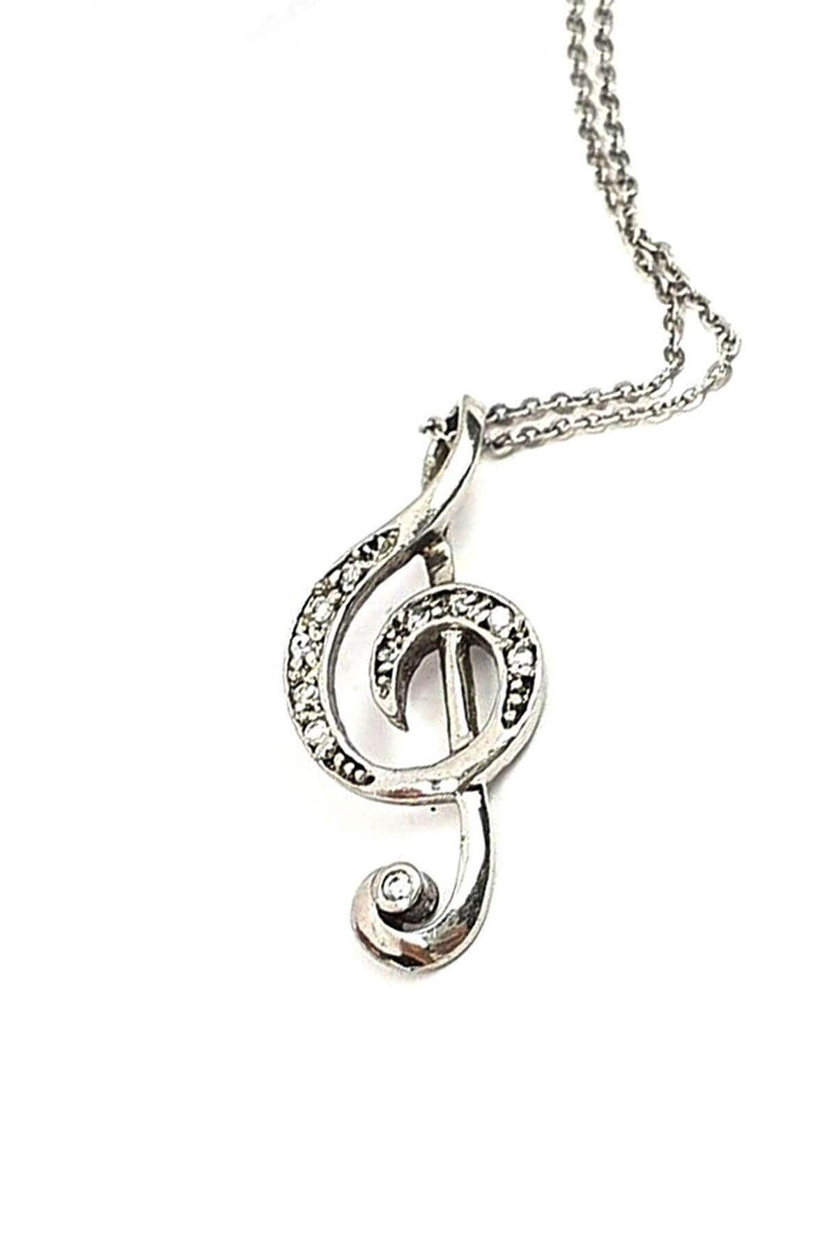 sol anahtarı gümüş kolye 