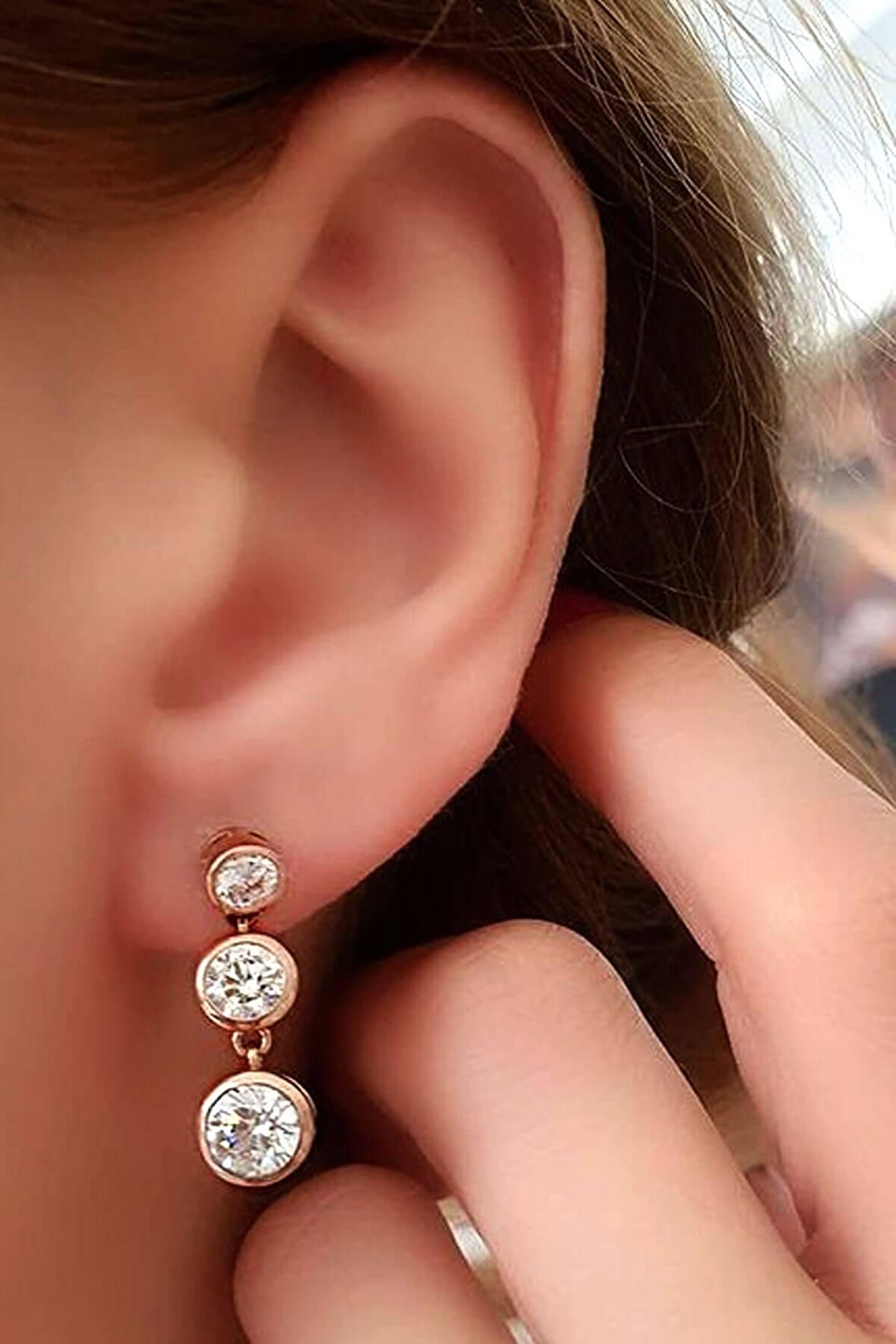 SKY DIAMOND gümüş üç taş küpe