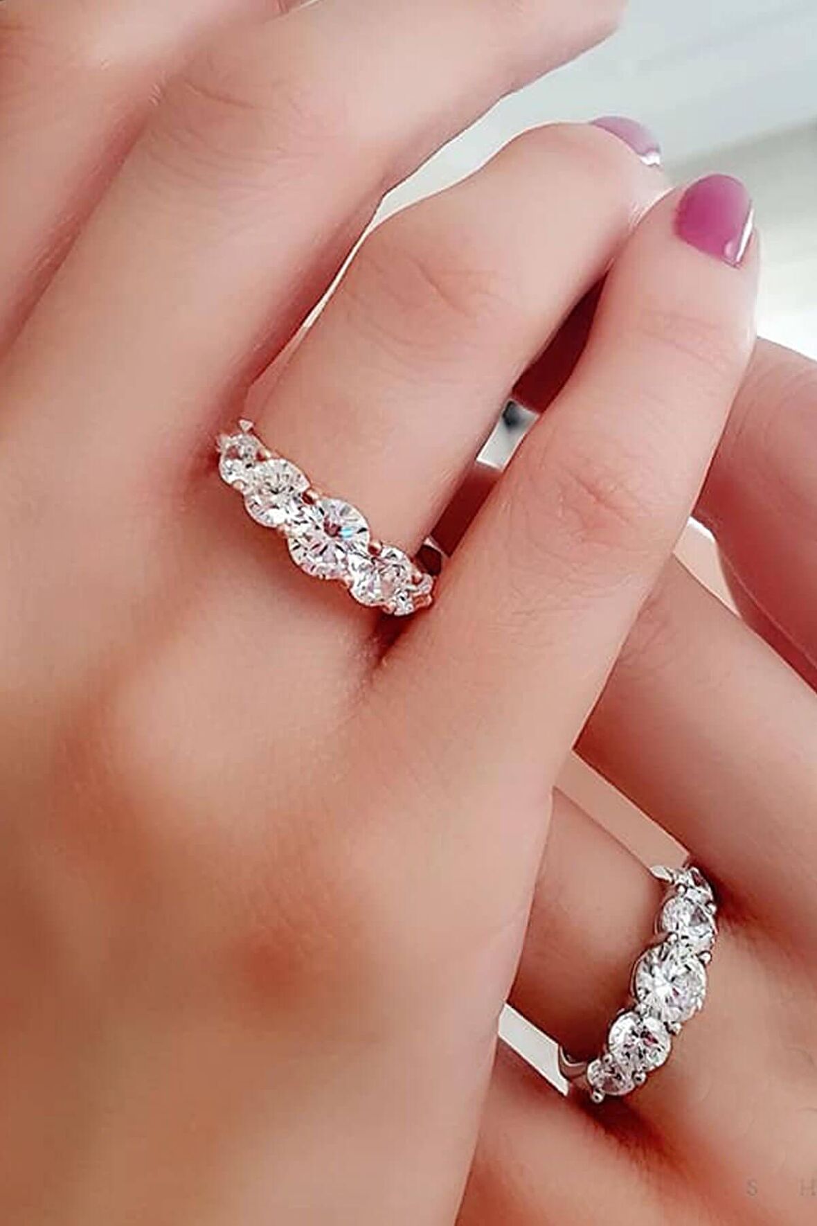 SKY DIAMOND süzme prenses kesim gümüş rose altın kaplama beştaş yüzük