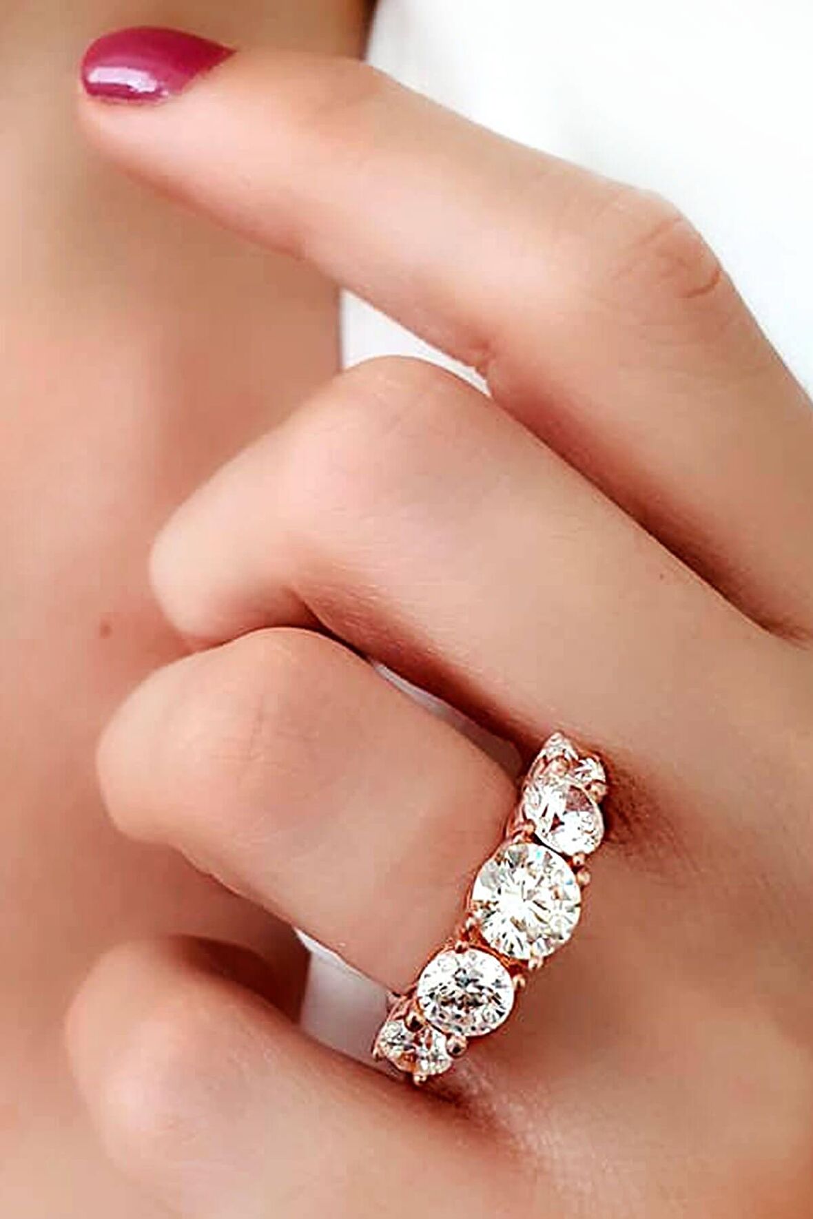 SKY DIAMOND süzme prenses kesim gümüş rose altın kaplama beştaş yüzük