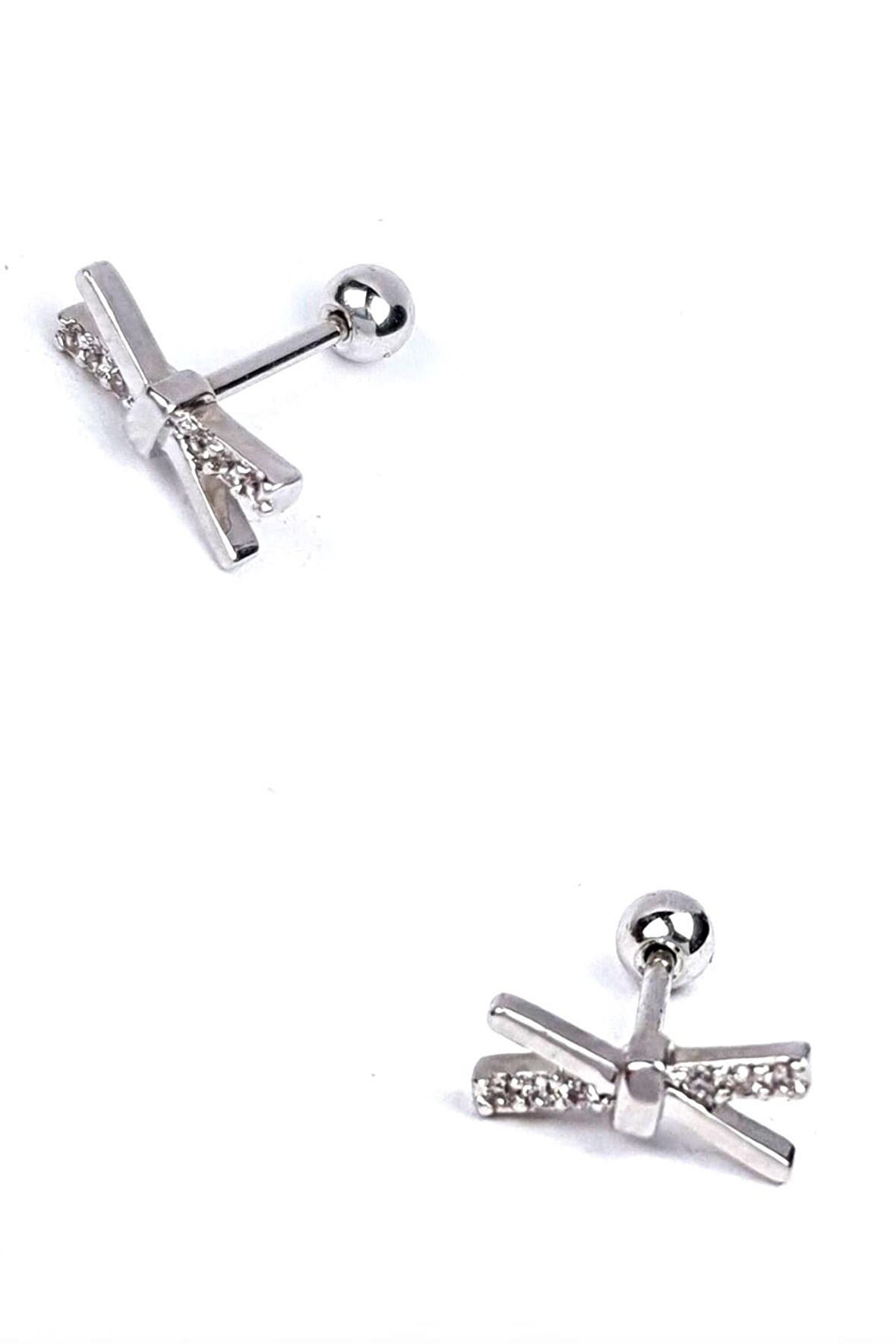 Zirkon taş detayli 316L anti alerjik cerrahi celik tragus veya kikirdak helix piercing