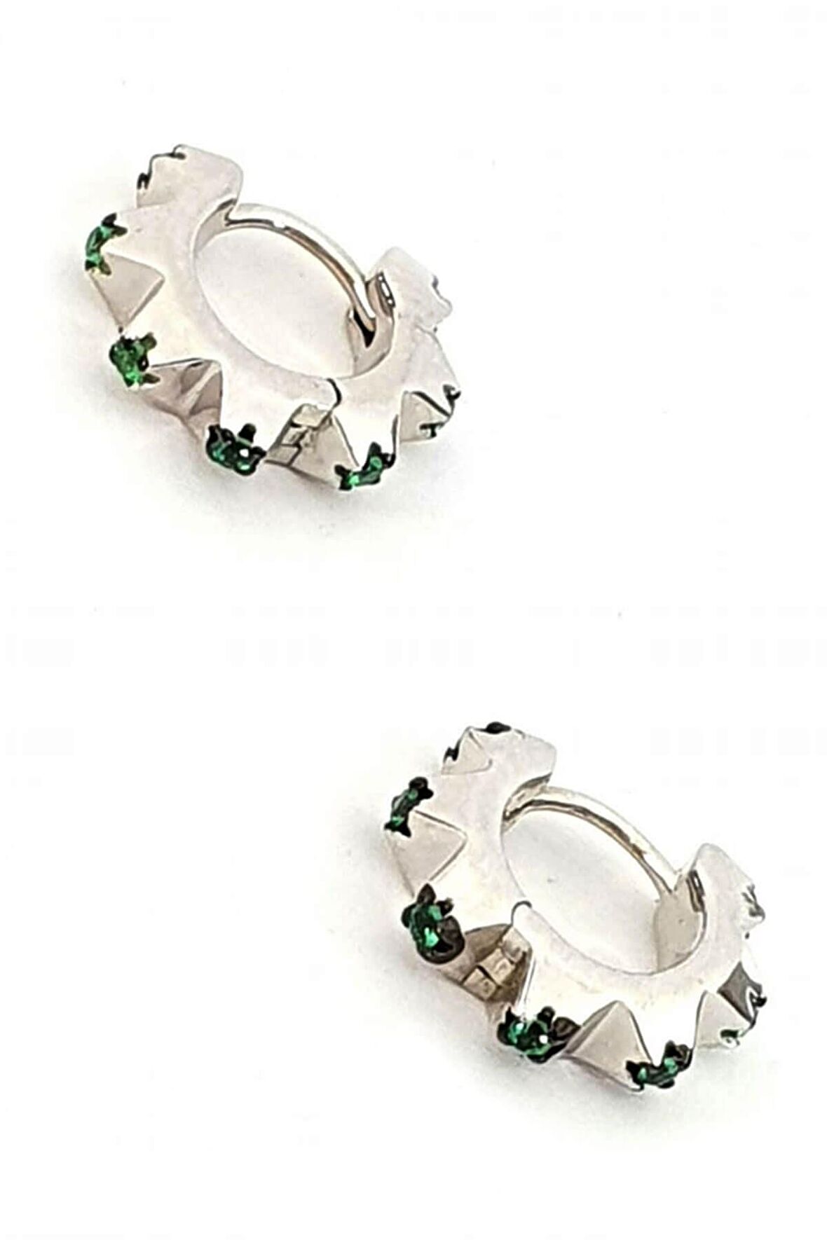 yesil zirkon taşlı gümüş minimal halka küpe 0.5 cm