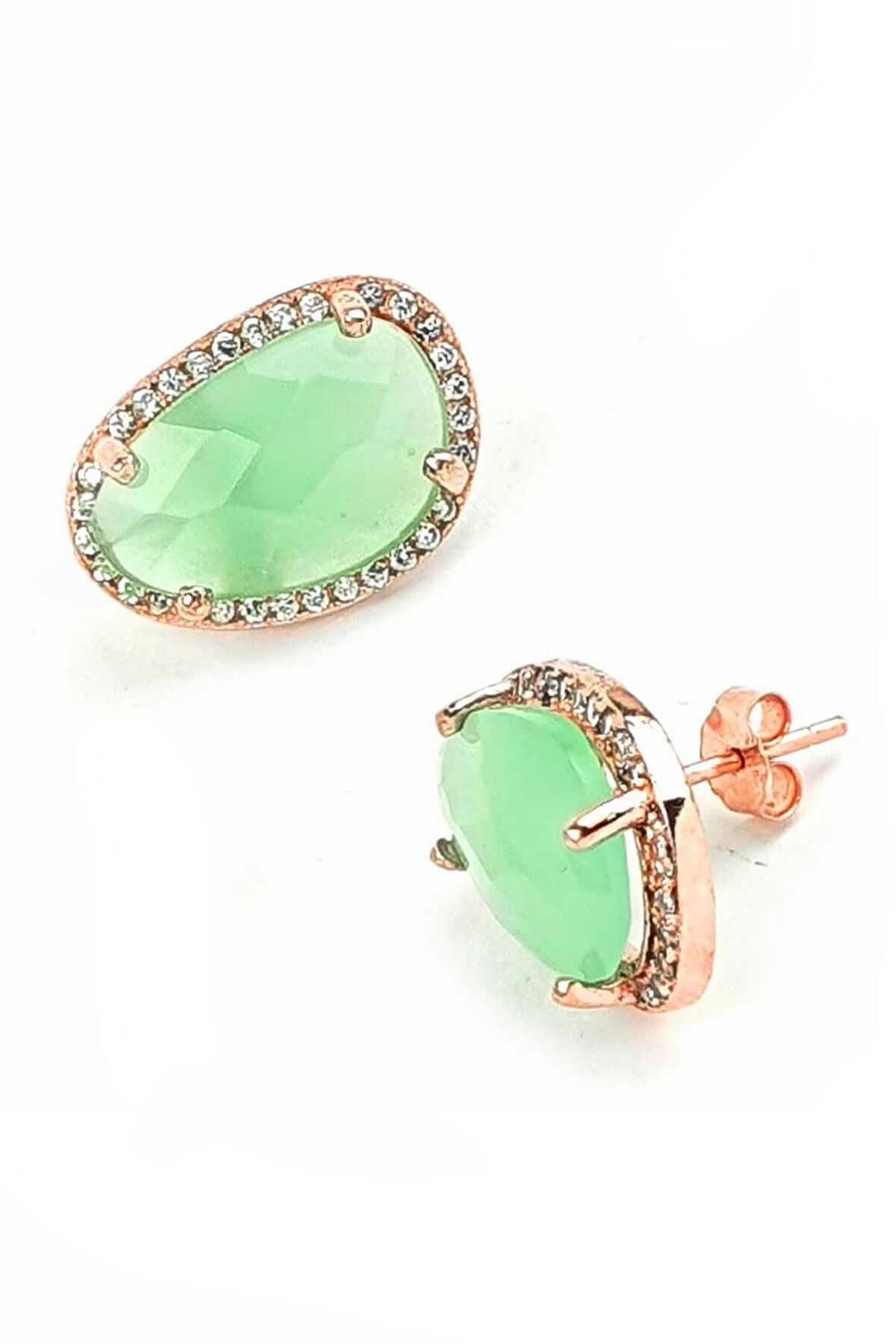 Kalsedon taşlı gümüş rose küpe