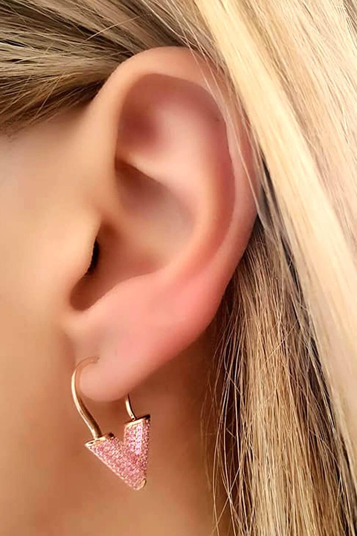 Pembe zirkon taşlı italyan tasarımı gümüş rose küpe