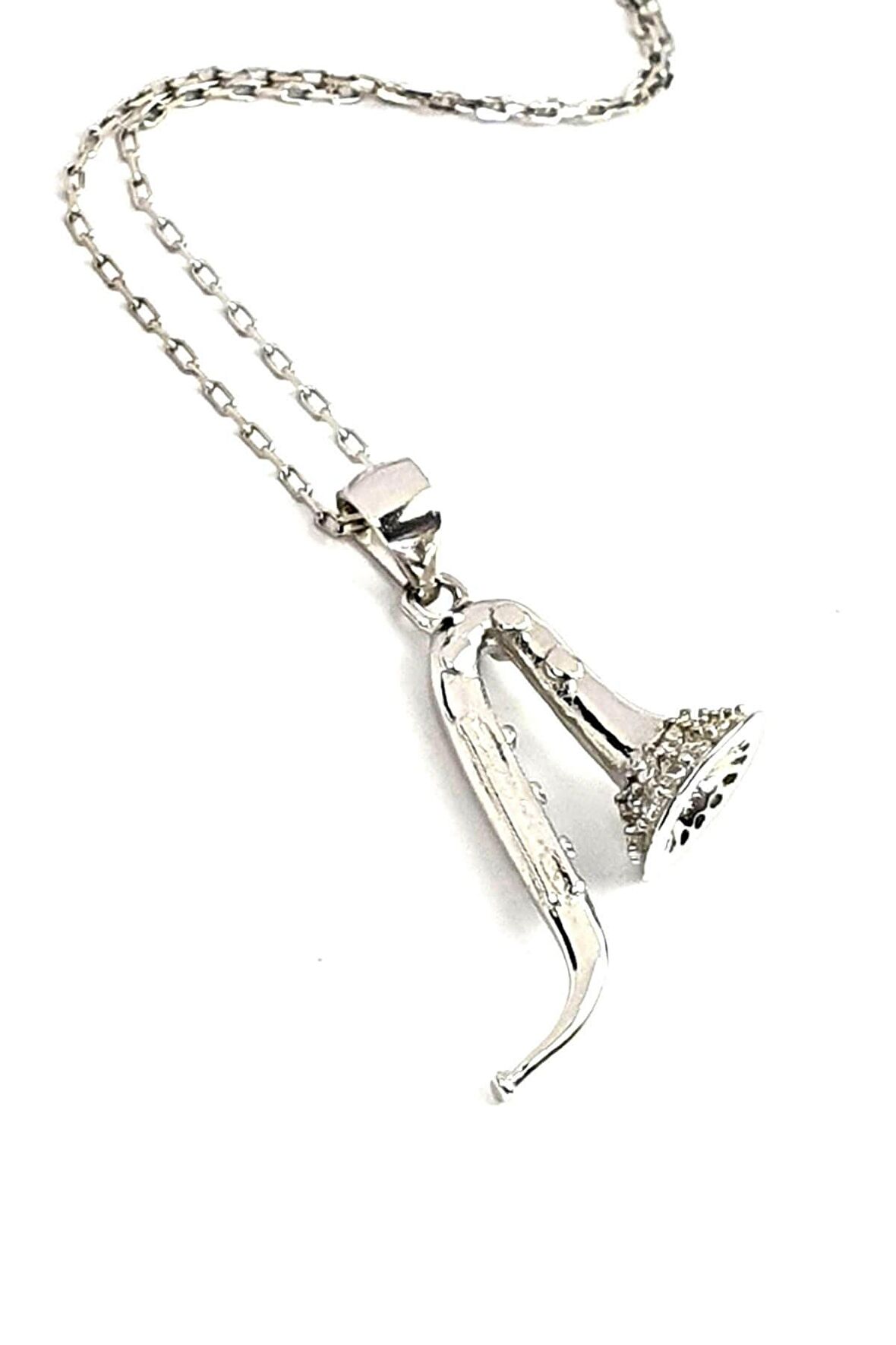 Zirkon taş detaylı gümüş saksafon tasarım kolye