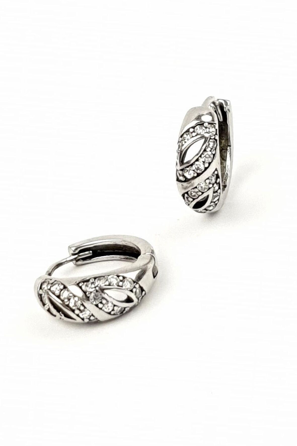 zirkon taş detaylı gümüş halka küpe cap 1.5 cm